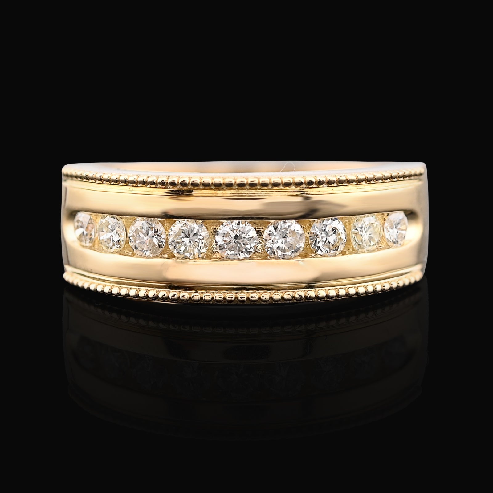 10K Yellow Gold 0.65 CT natural Diamond Round Single Row Band Men's Ring - Elite Jewelers - Rings