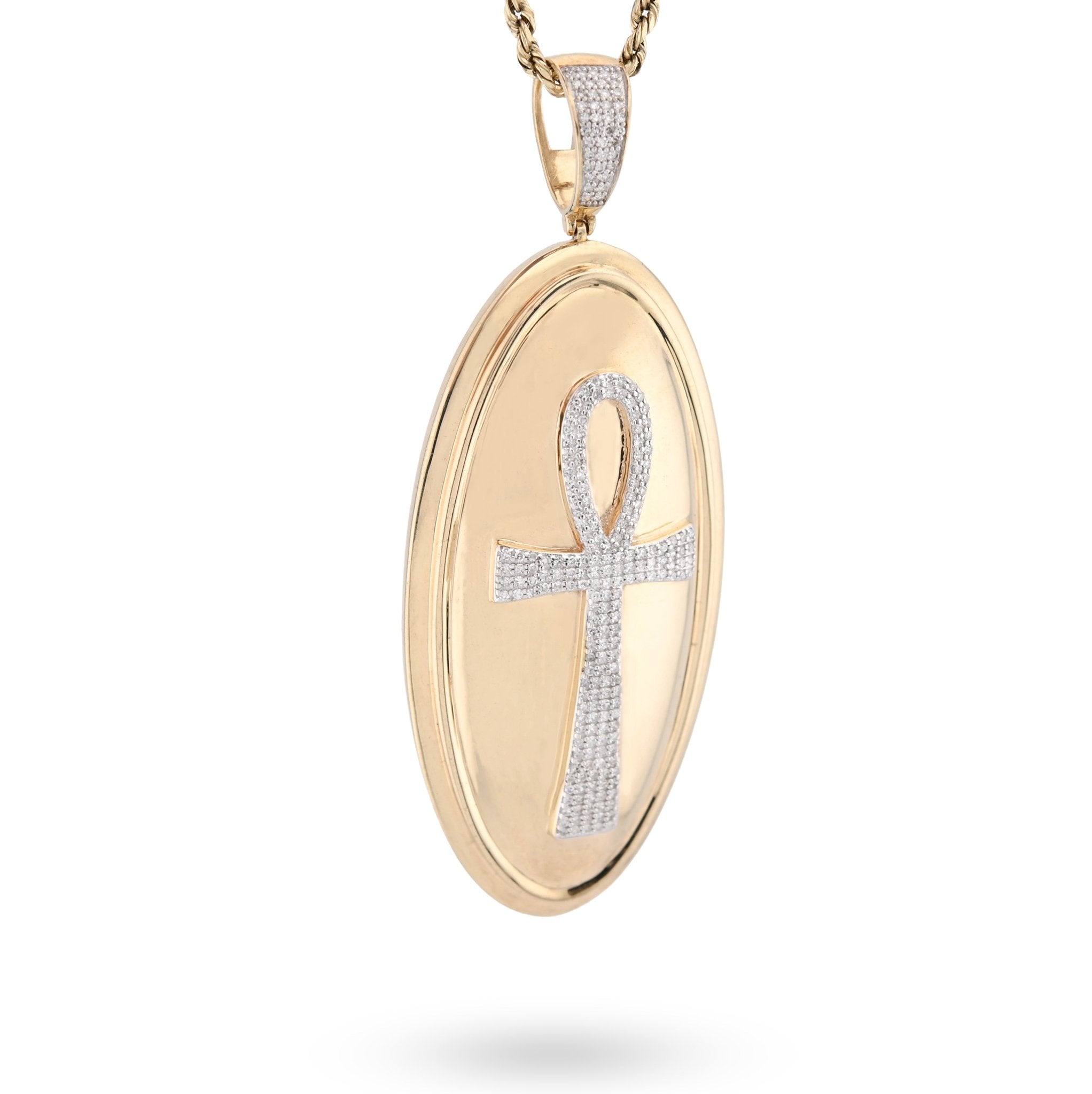 10K Yellow Gold 0.65CT Natural Diamond Oval Ankh Cross Pendant Men Women Religious Charm - Elite Jewelers - Charms & Pendants