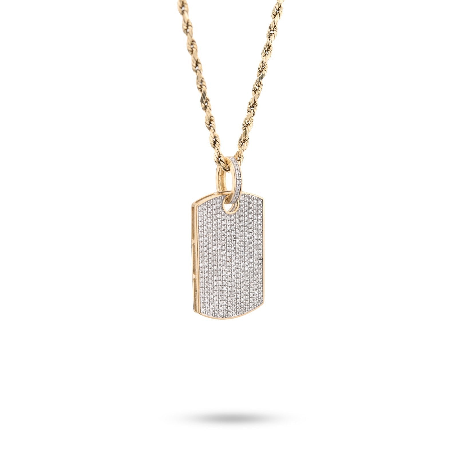 10k Yellow Gold 0.65CTW Natural Pave - Set Diamond Dog Tag Pendant 4.1g Mens Charm - Elite Jewelers - Charms & Pendants
