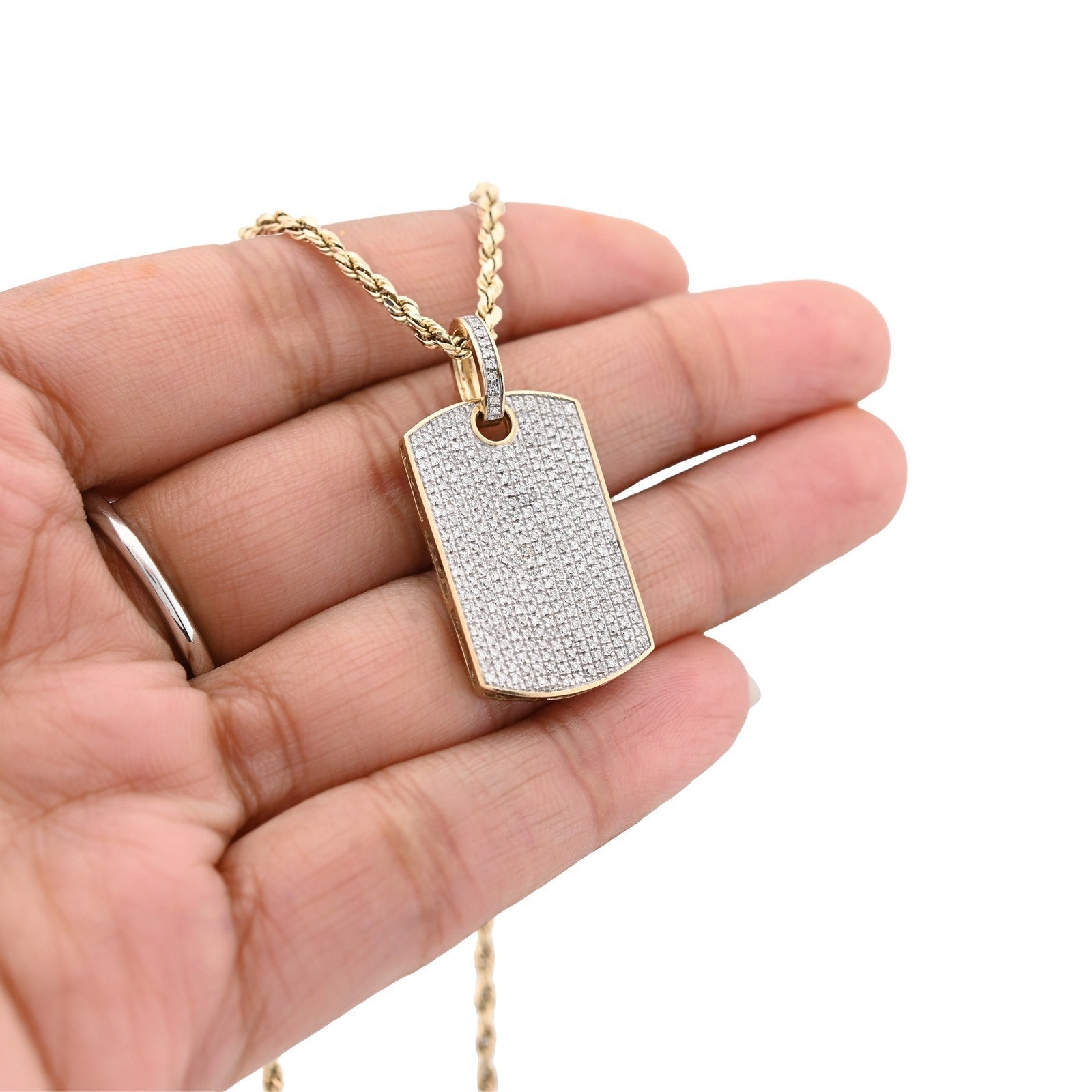10k Yellow Gold 0.65CTW Natural Pave - Set Diamond Dog Tag Pendant 4.1g Mens Charm - Elite Jewelers - Charms & Pendants