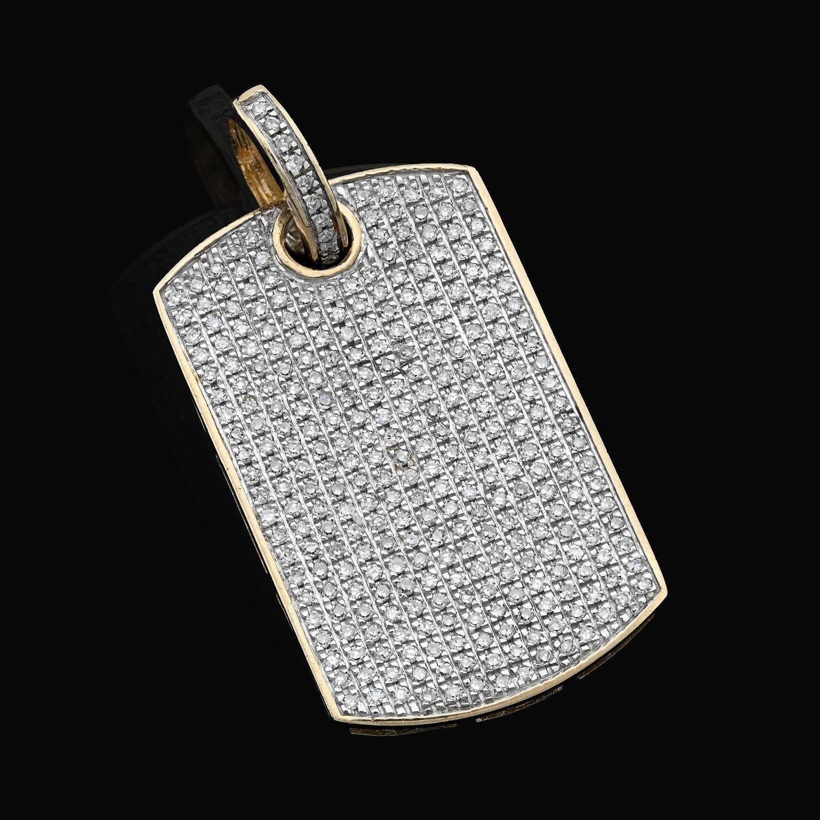 10k Yellow Gold 0.65CTW Natural Pave - Set Diamond Dog Tag Pendant 4.1g Mens Charm - Elite Jewelers - Charms & Pendants