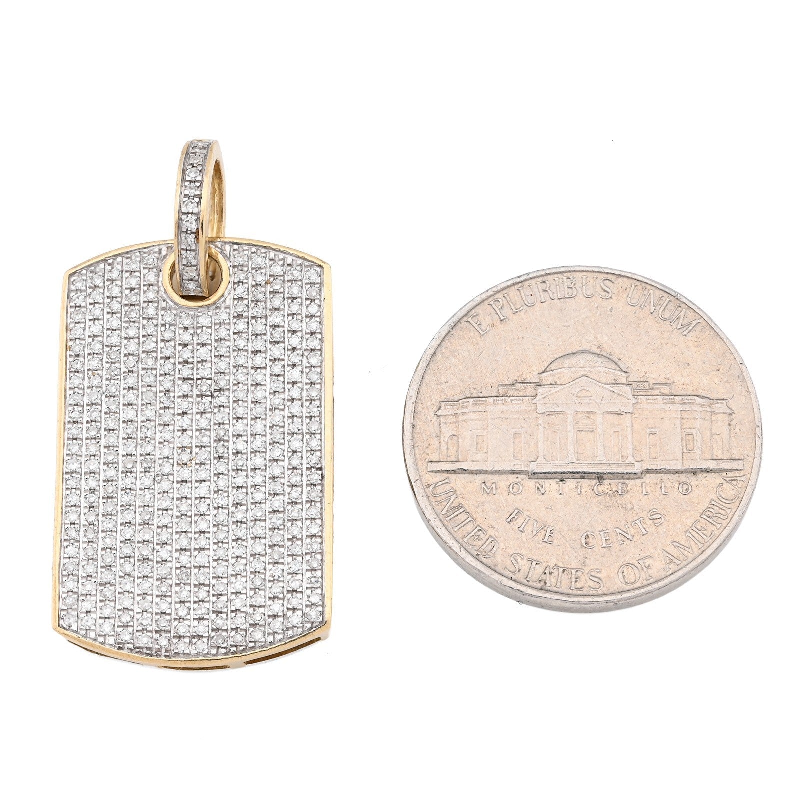 10k Yellow Gold 0.65CTW Natural Pave - Set Diamond Dog Tag Pendant 4.1g Mens Charm - Elite Jewelers - Charms & Pendants