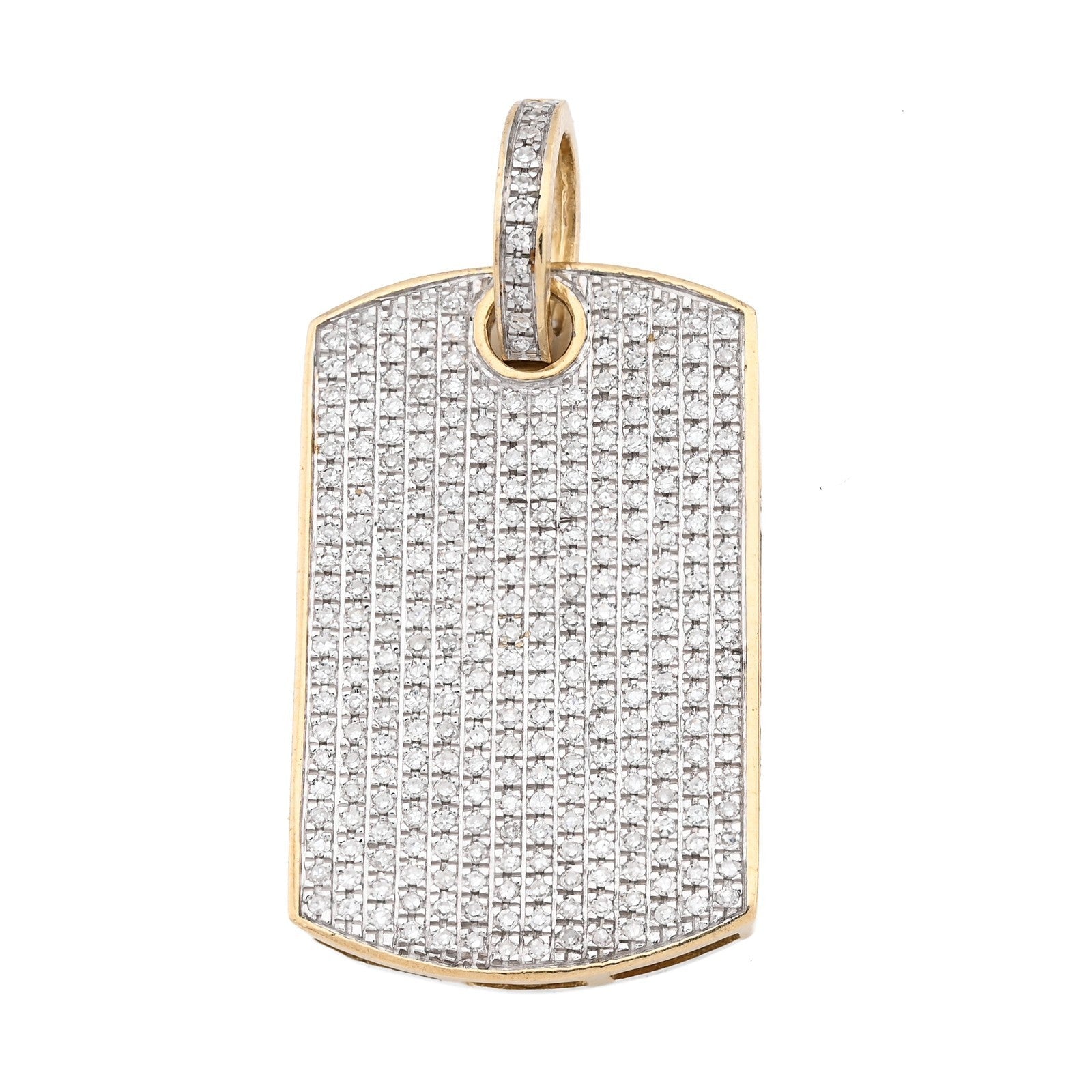 10k Yellow Gold 0.65CTW Natural Pave - Set Diamond Dog Tag Pendant 4.1g Mens Charm - Elite Jewelers - Charms & Pendants