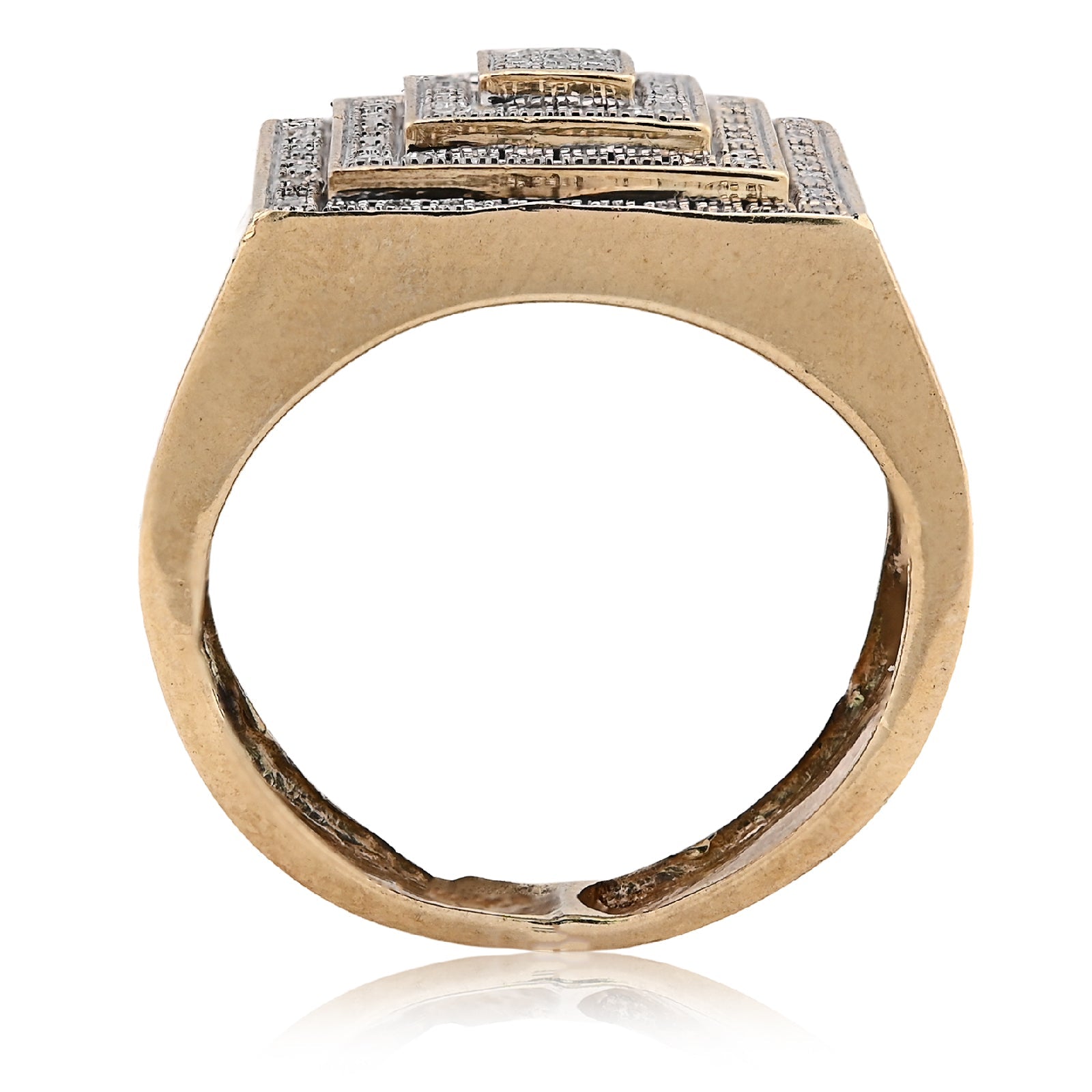 10K Yellow Gold 0.69CT Natural Diamond Multi Level Square Shape Men Pinky Ring - Elite Jewelers - Rings