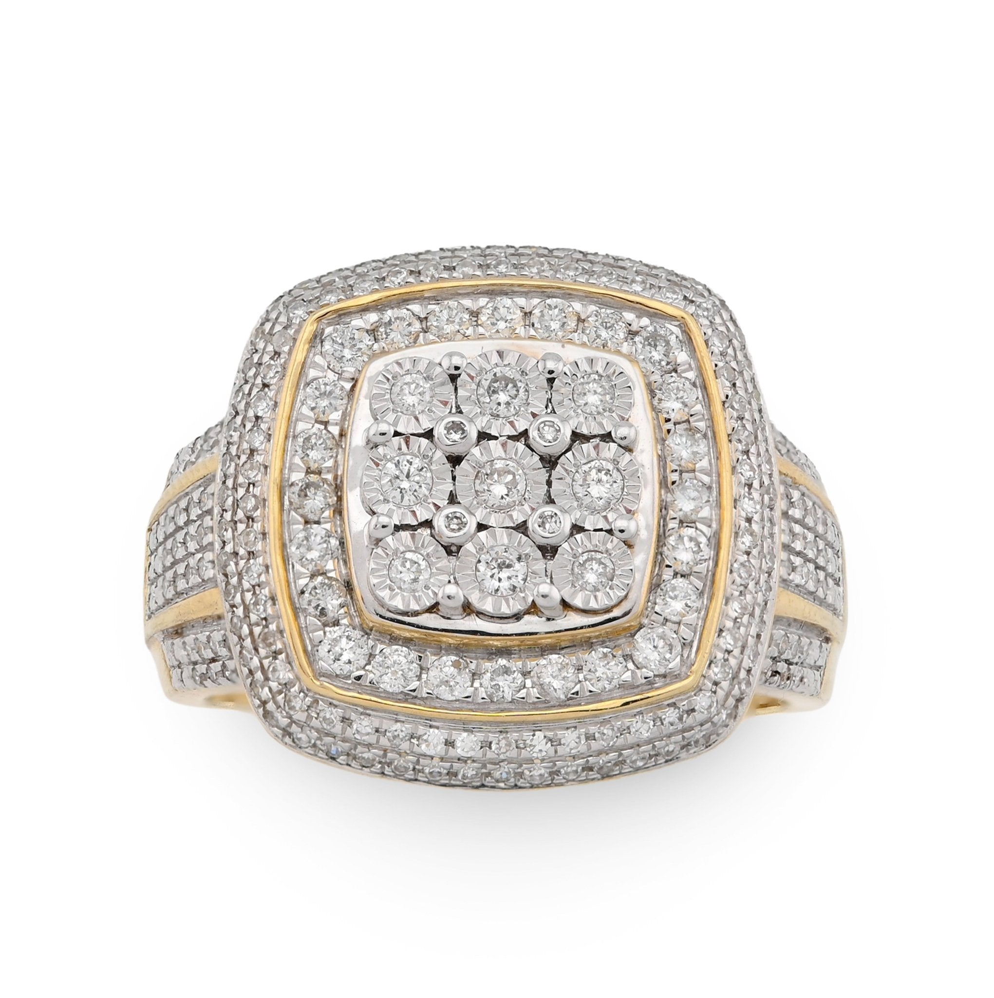 10K Yellow Gold 0.75CT 3 Layer Square Shape Natural Diamond Men Pinky Ring - Elite Jewelers - Rings