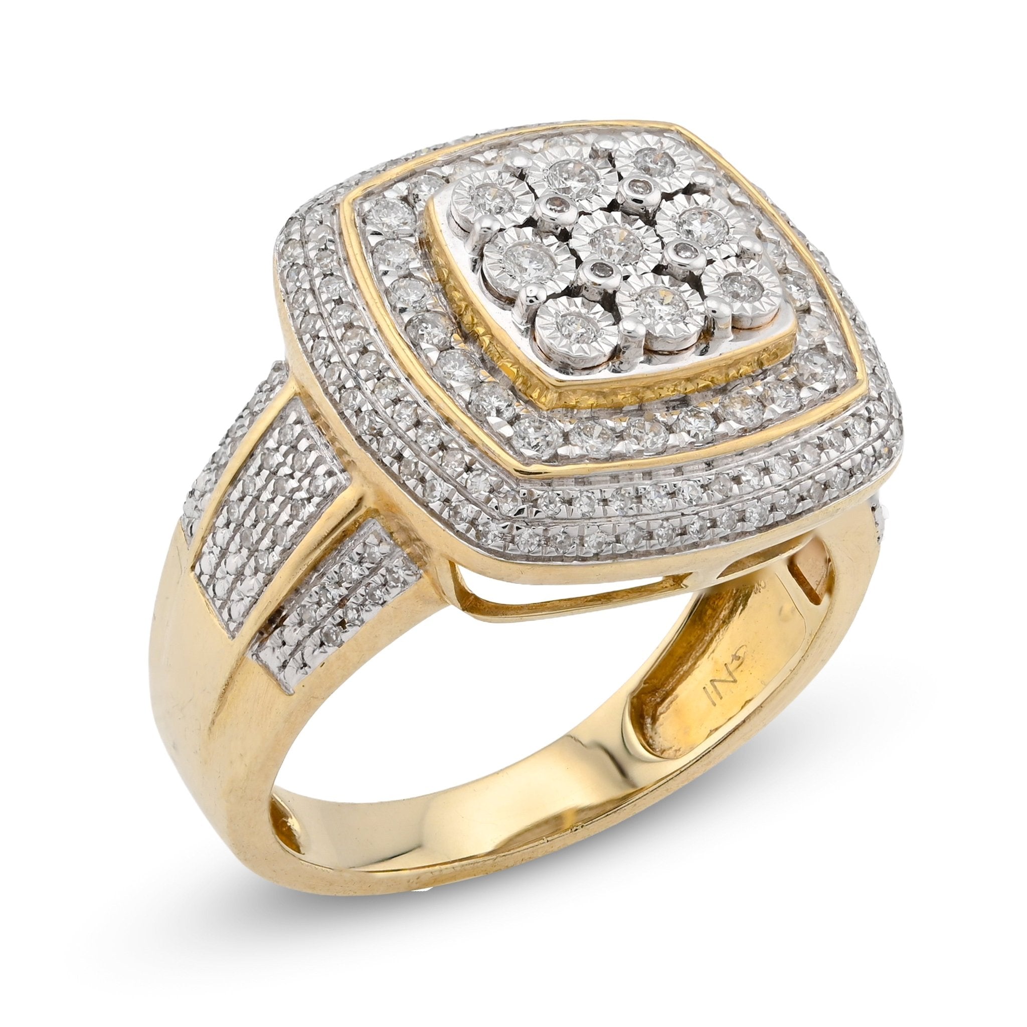 10K Yellow Gold 0.75CT 3 Layer Square Shape Natural Diamond Men Pinky Ring - Elite Jewelers - Rings