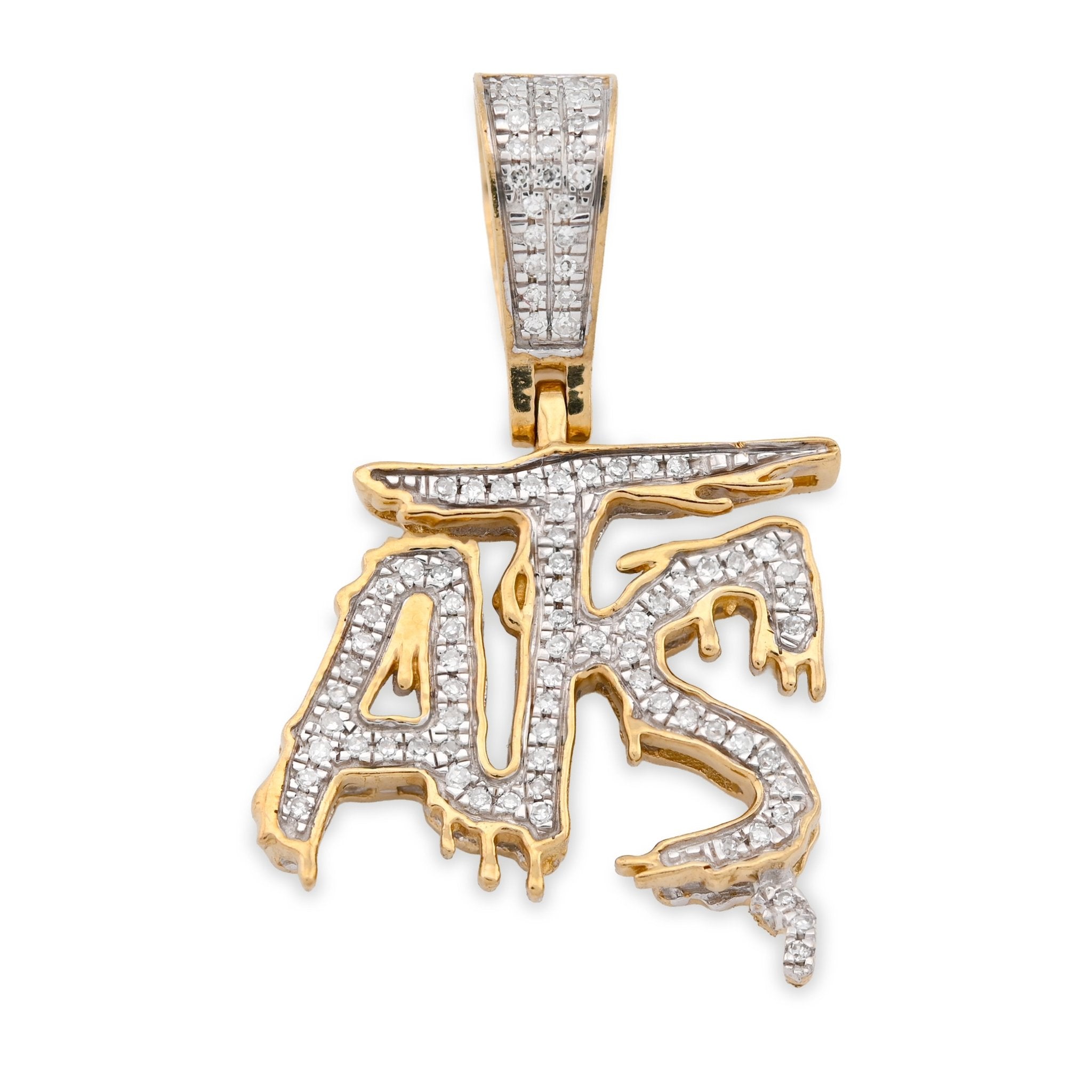10K Yellow Gold 0.75CT Natural Diamond "ATS" Letter Pendant Men Women Charm - Elite Jewelers - Charms & Pendants