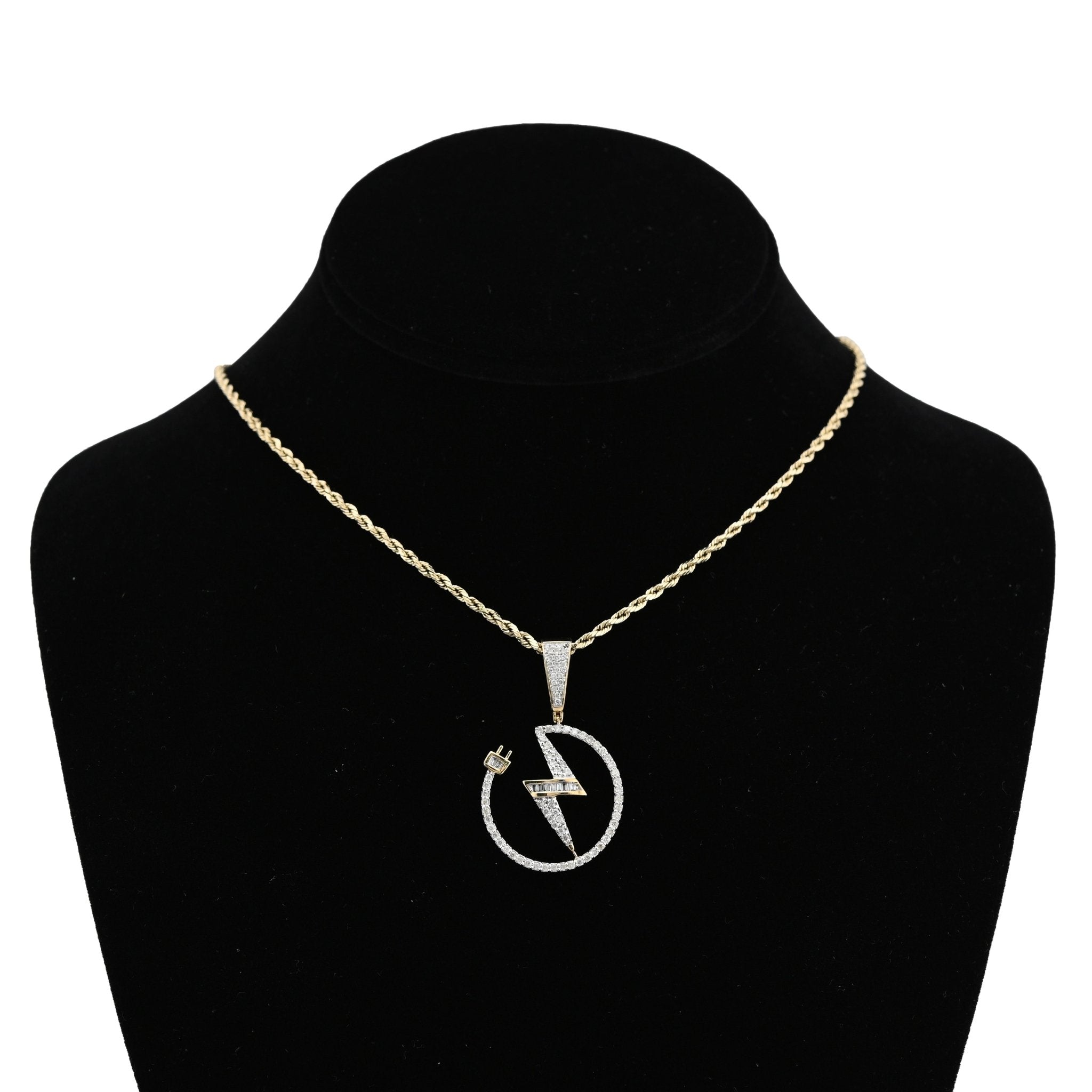 10K Yellow Gold 0.75CT Natural Diamond "Electric Plug" Shock sign Men Women 1.58" Pendant - Elite Jewelers - Charms & Pendants