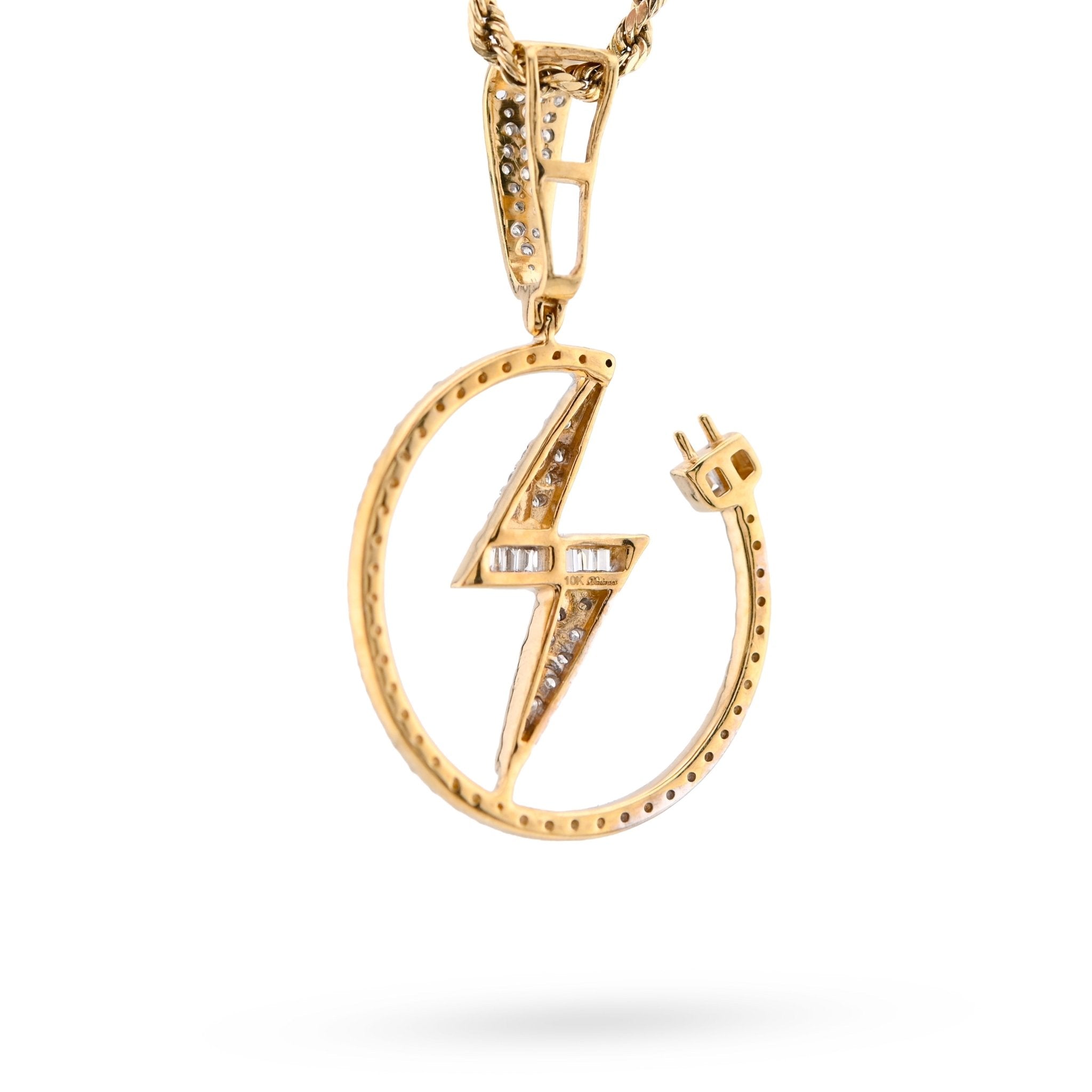 10K Yellow Gold 0.75CT Natural Diamond "Electric Plug" Shock sign Men Women 1.58" Pendant - Elite Jewelers - Charms & Pendants