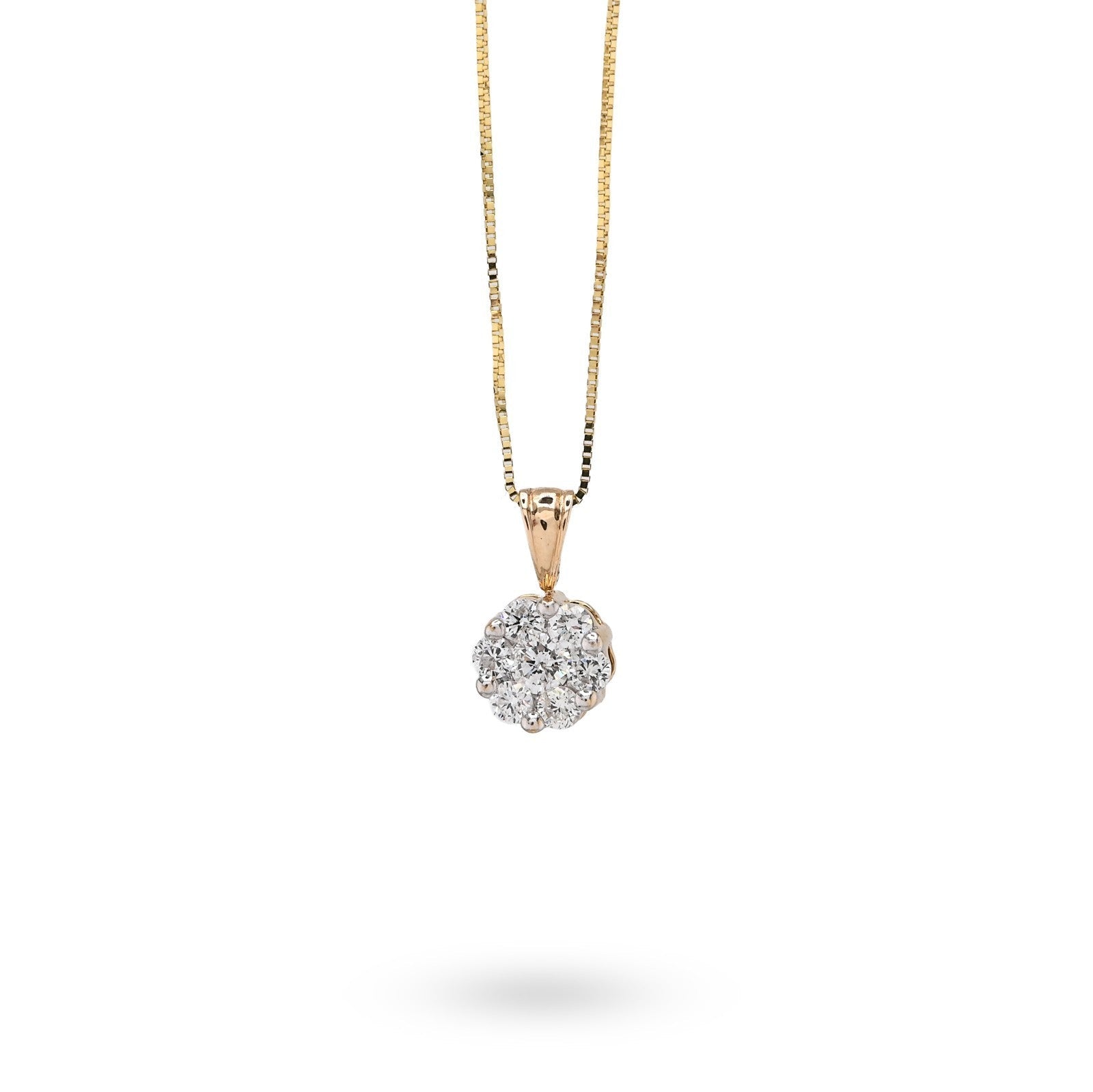 10k Yellow Gold 0.75CT Natural Diamond Flower Cluster Pendant Box Chain Set 2.4g - Elite Jewelers - Charms & Pendants
