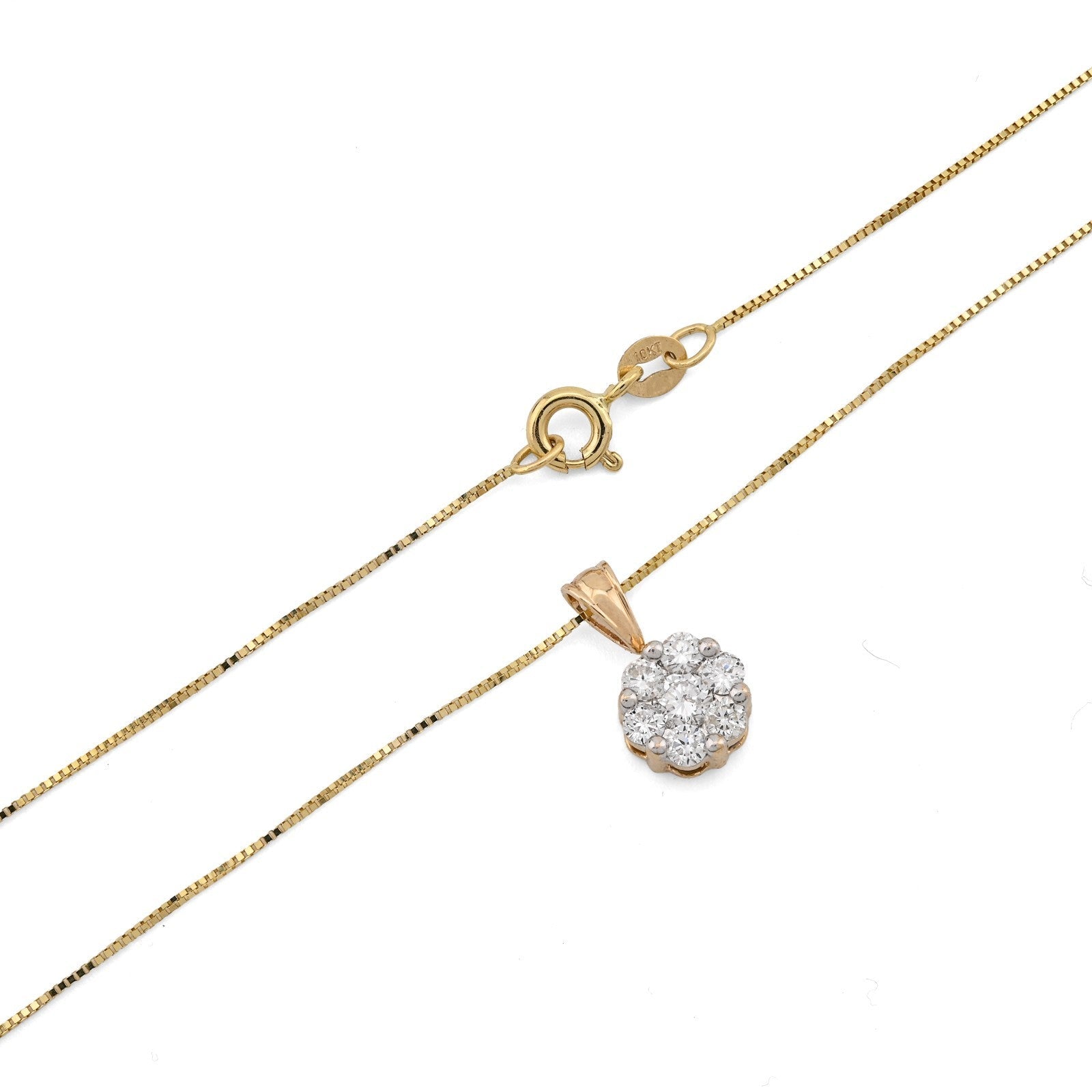 10k Yellow Gold 0.75CT Natural Diamond Flower Cluster Pendant Box Chain Set 2.4g - Elite Jewelers - Charms & Pendants