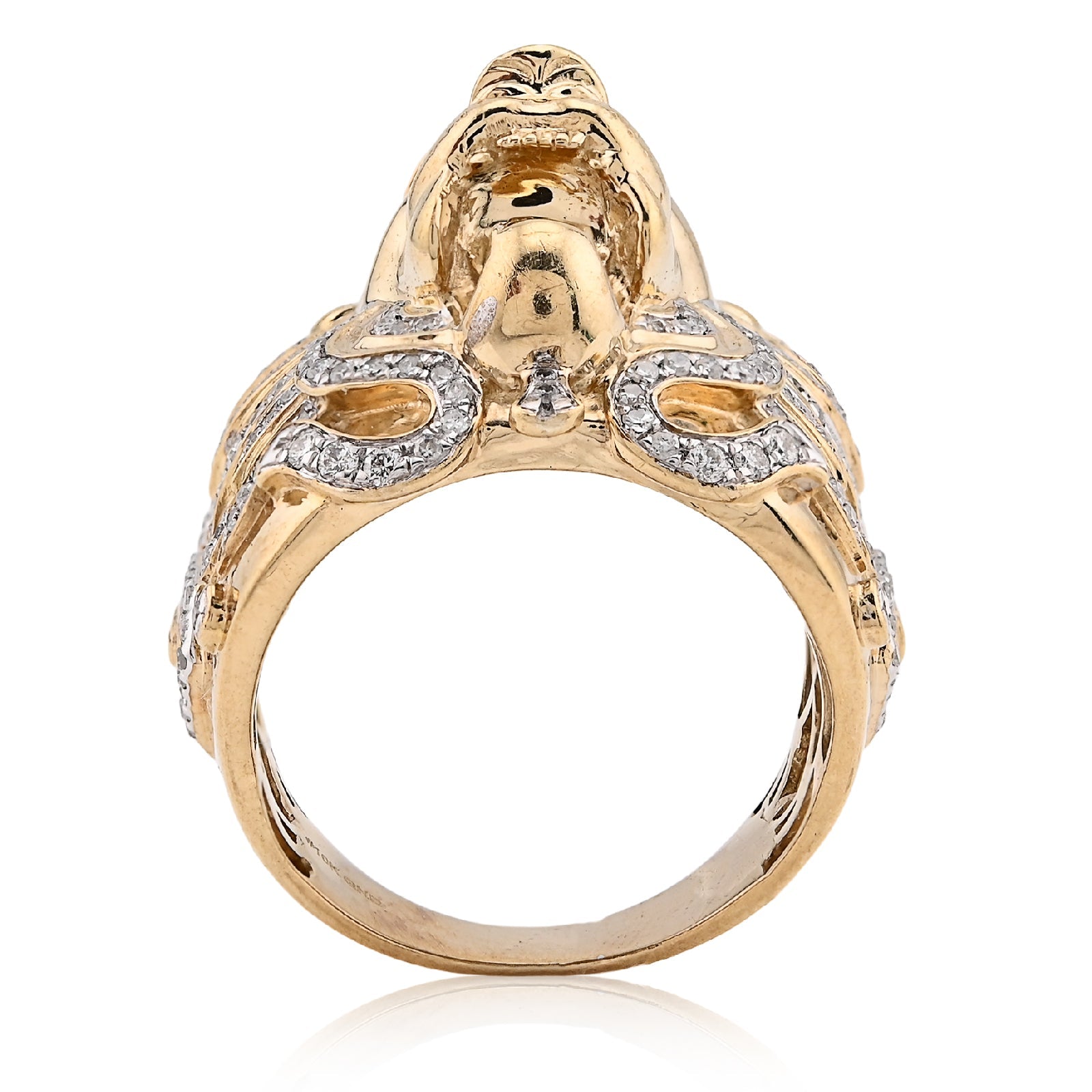 10K Yellow Gold 0.75CT Natural Diamond Roaring Lion Head Men Pinky Ring - Elite Jewelers - Rings