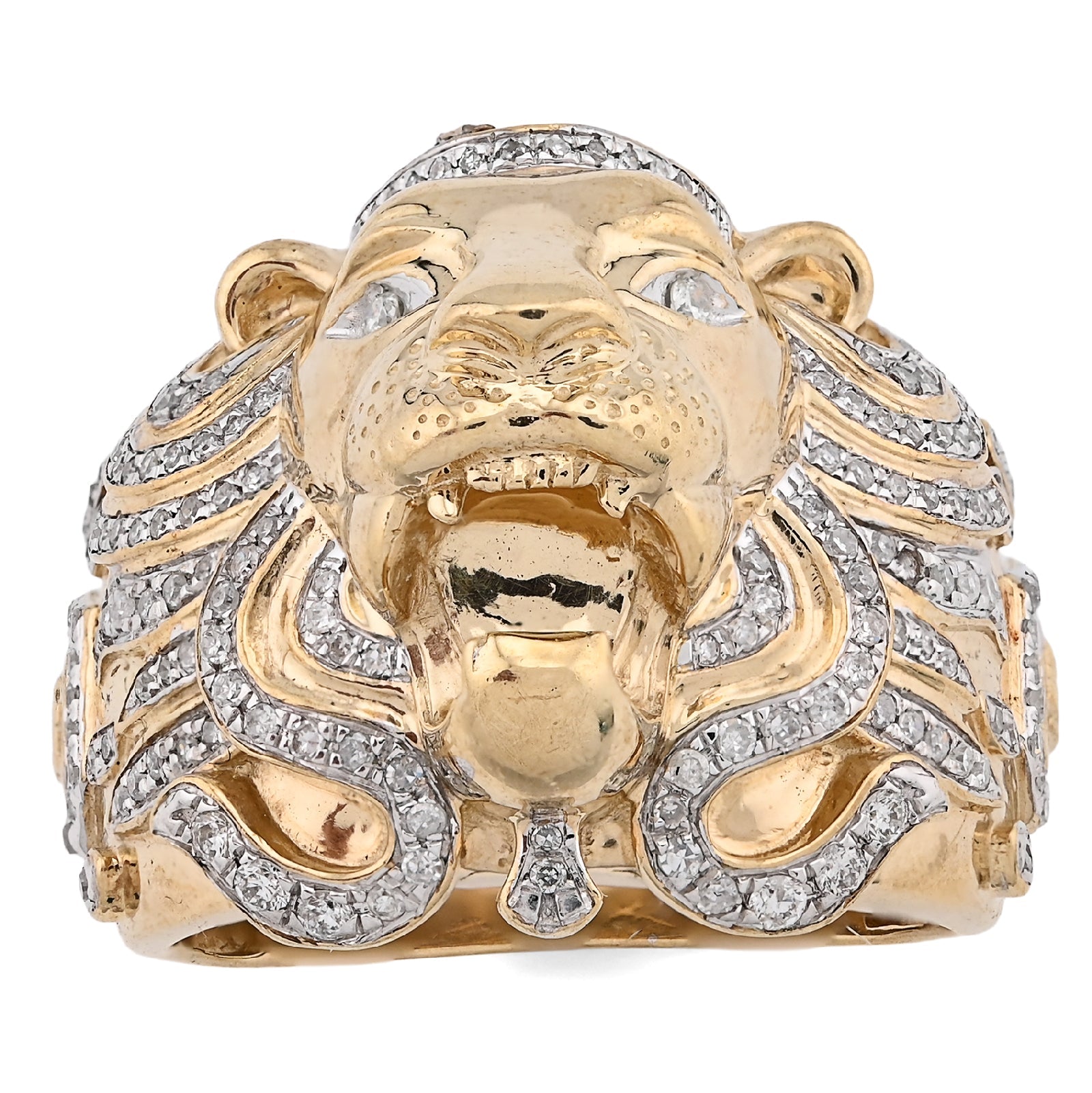 10K Yellow Gold 0.75CT Natural Diamond Roaring Lion Head Men Pinky Ring - Elite Jewelers - Rings