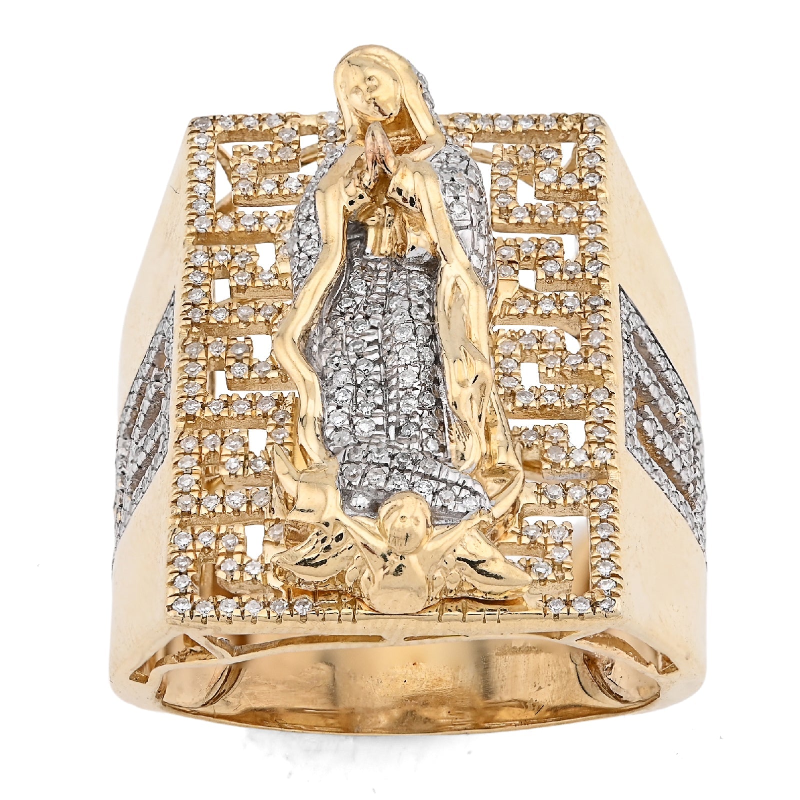 10K Yellow Gold 0.75CT Virgin Mary Rectangular Shape Natural Diamond Men Ring - Elite Jewelers - Rings