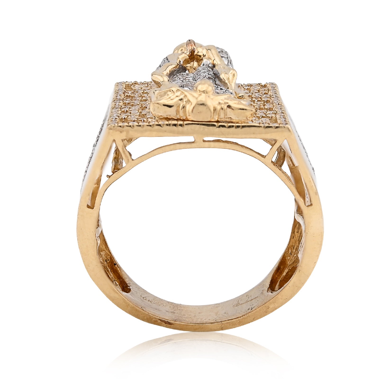 10K Yellow Gold 0.75CT Virgin Mary Rectangular Shape Natural Diamond Men Ring - Elite Jewelers - Rings