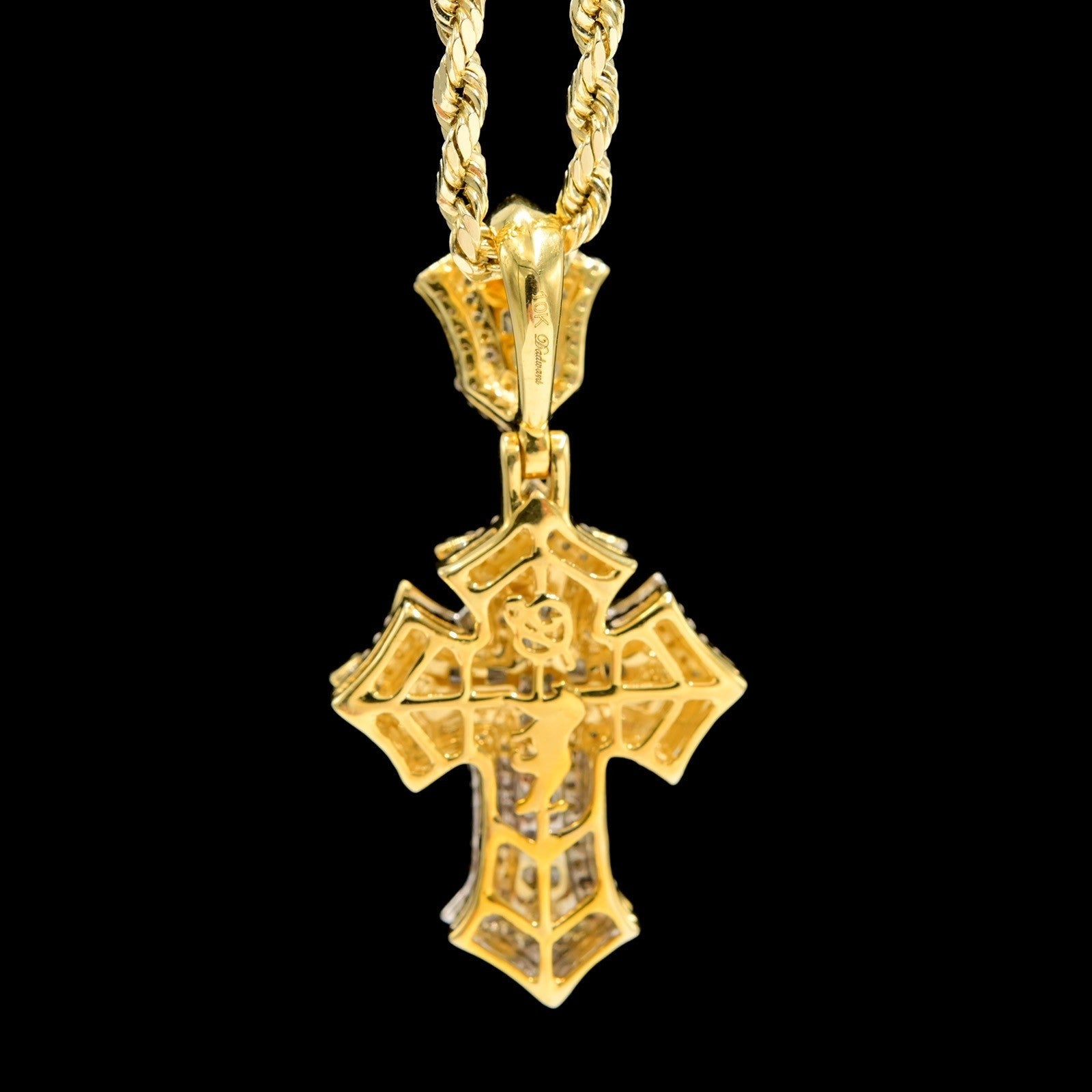 10k Yellow Gold 0.75CTW Natural Round Diamond Cross Pendant Religious 4.7g Charm - Elite Jewelers - Charms & Pendants