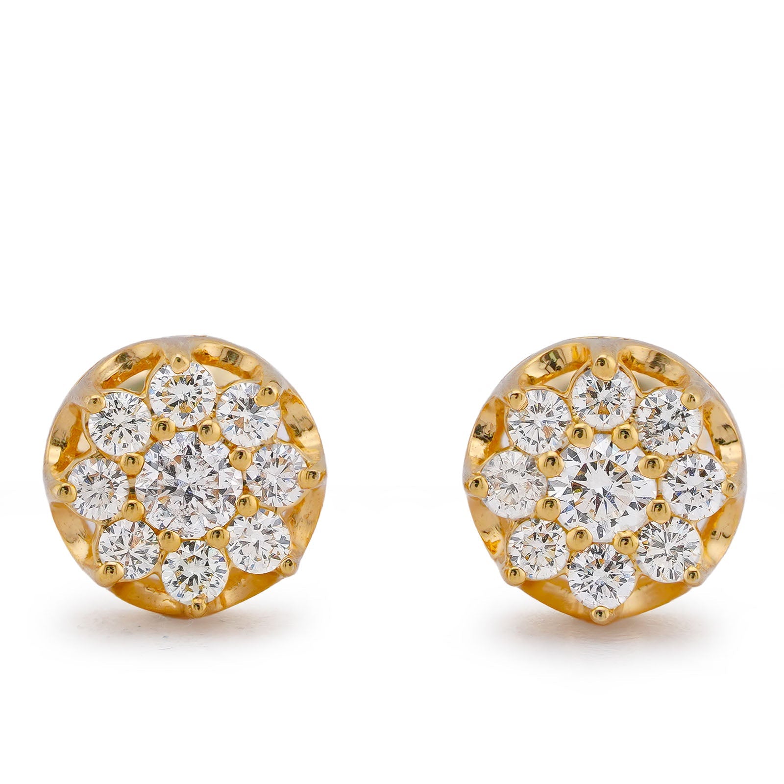 10K Yellow Gold 0.76CT Flower 9 Diamond Natural Men Women Earrings - Elite Jewelers-Earrings