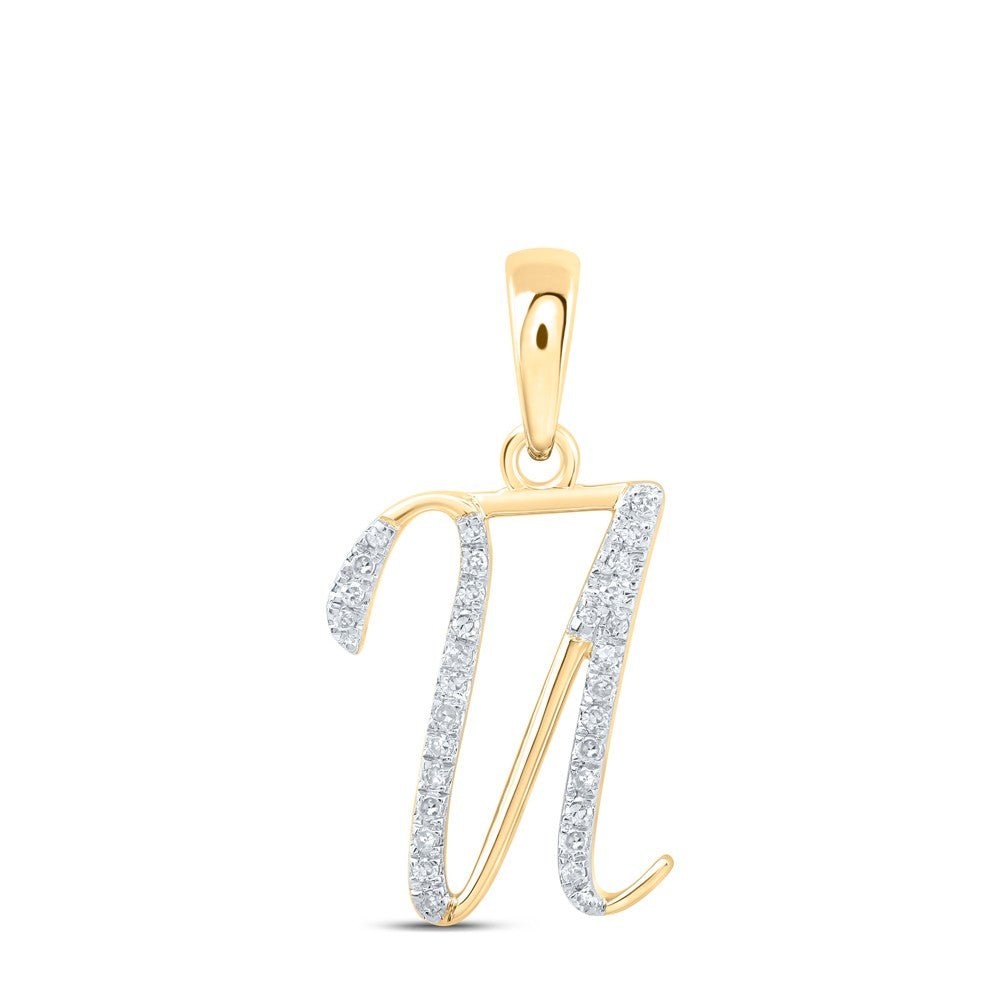 10k Yellow Gold 0.76gms 0.1CTW Natural Diamond Initial "U" Letter Pendant Charm - Elite Jewelers - Charms & Pendants