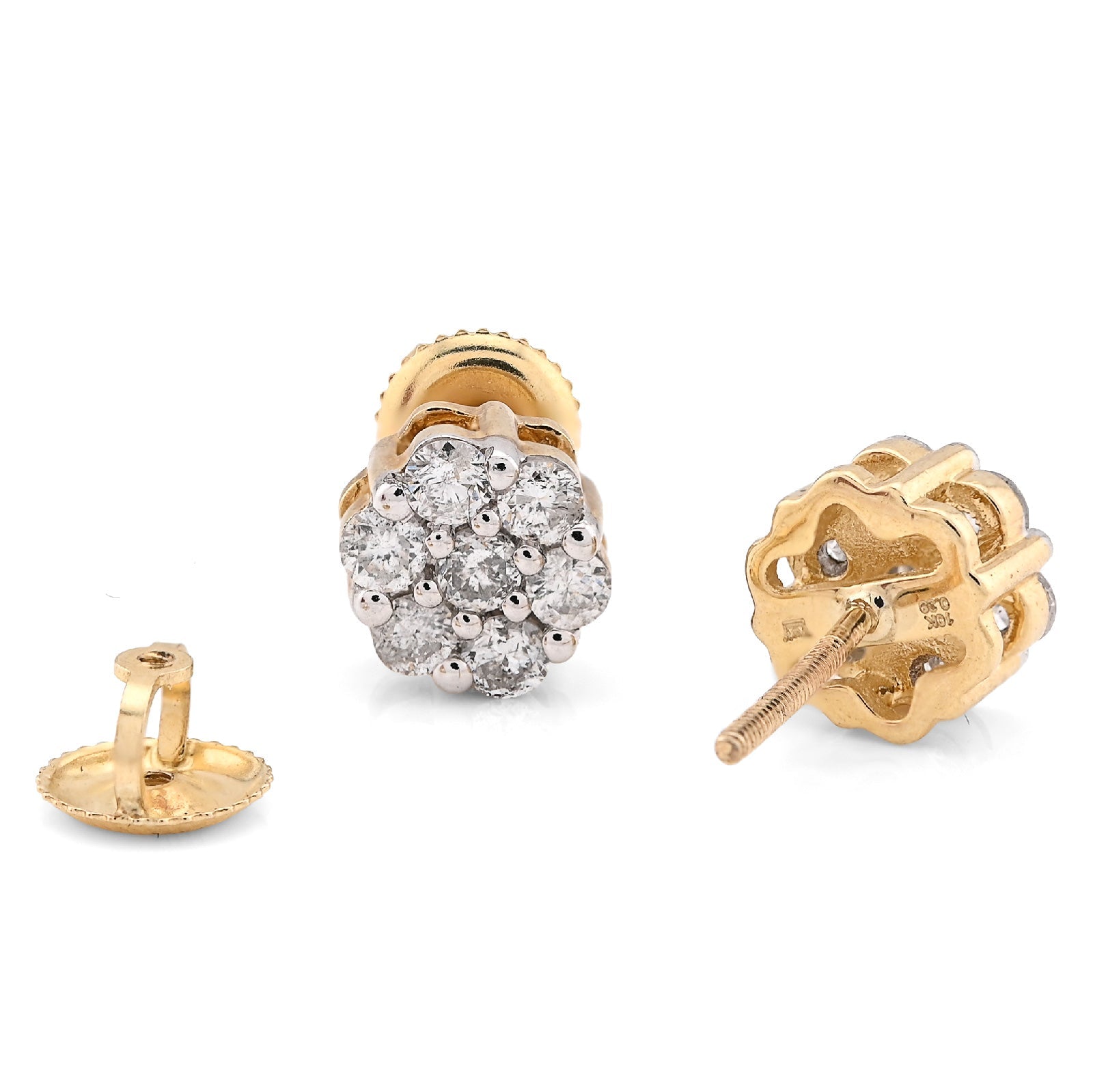 10K Yellow Gold 0.77CT Natural Diamond Flower Stud Men Women Earrings - Elite Jewelers - Earrings