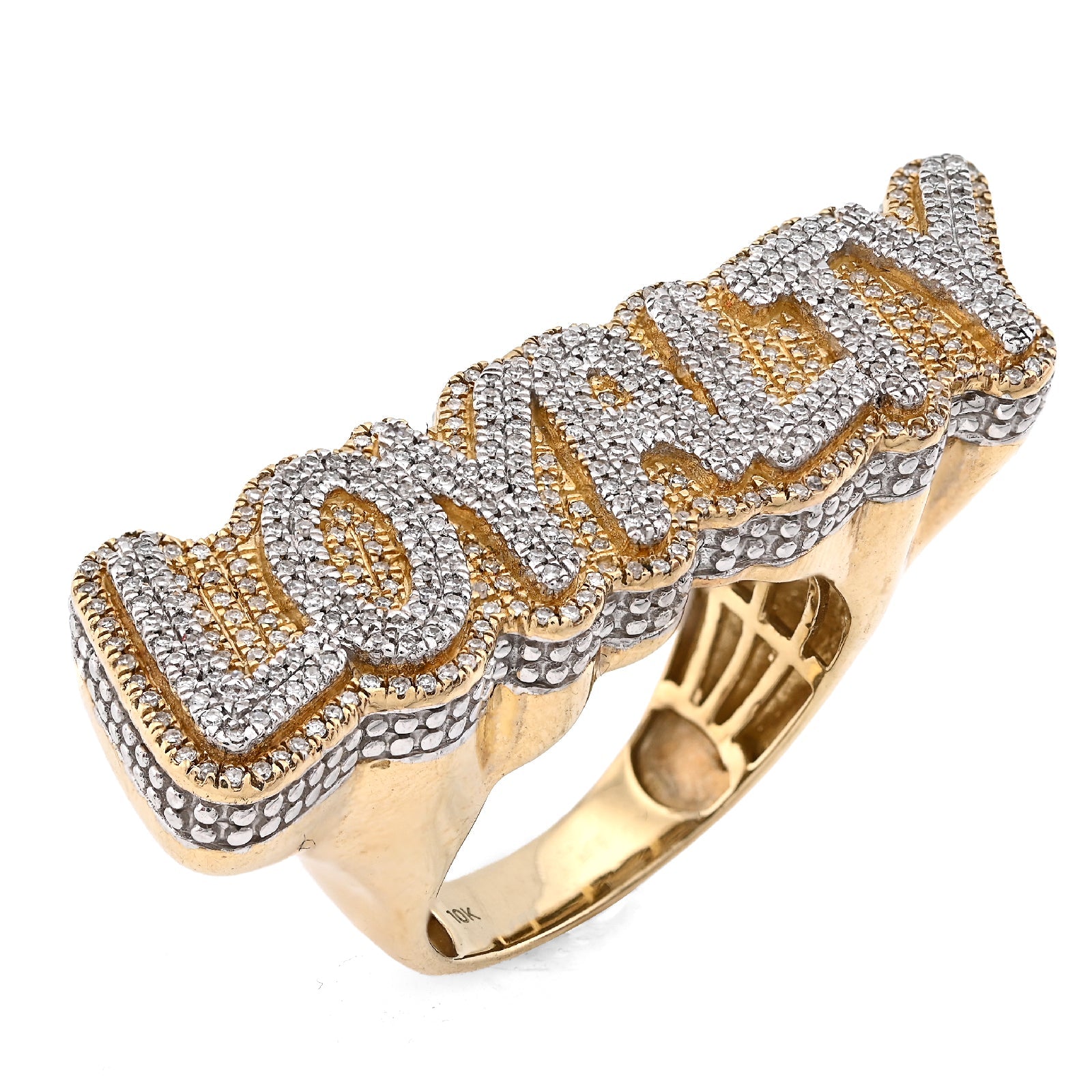 10K Yellow Gold 0.80CT Natural Diamond "LOYALTY" Men Custom Pinky Ring - Elite Jewelers - Rings