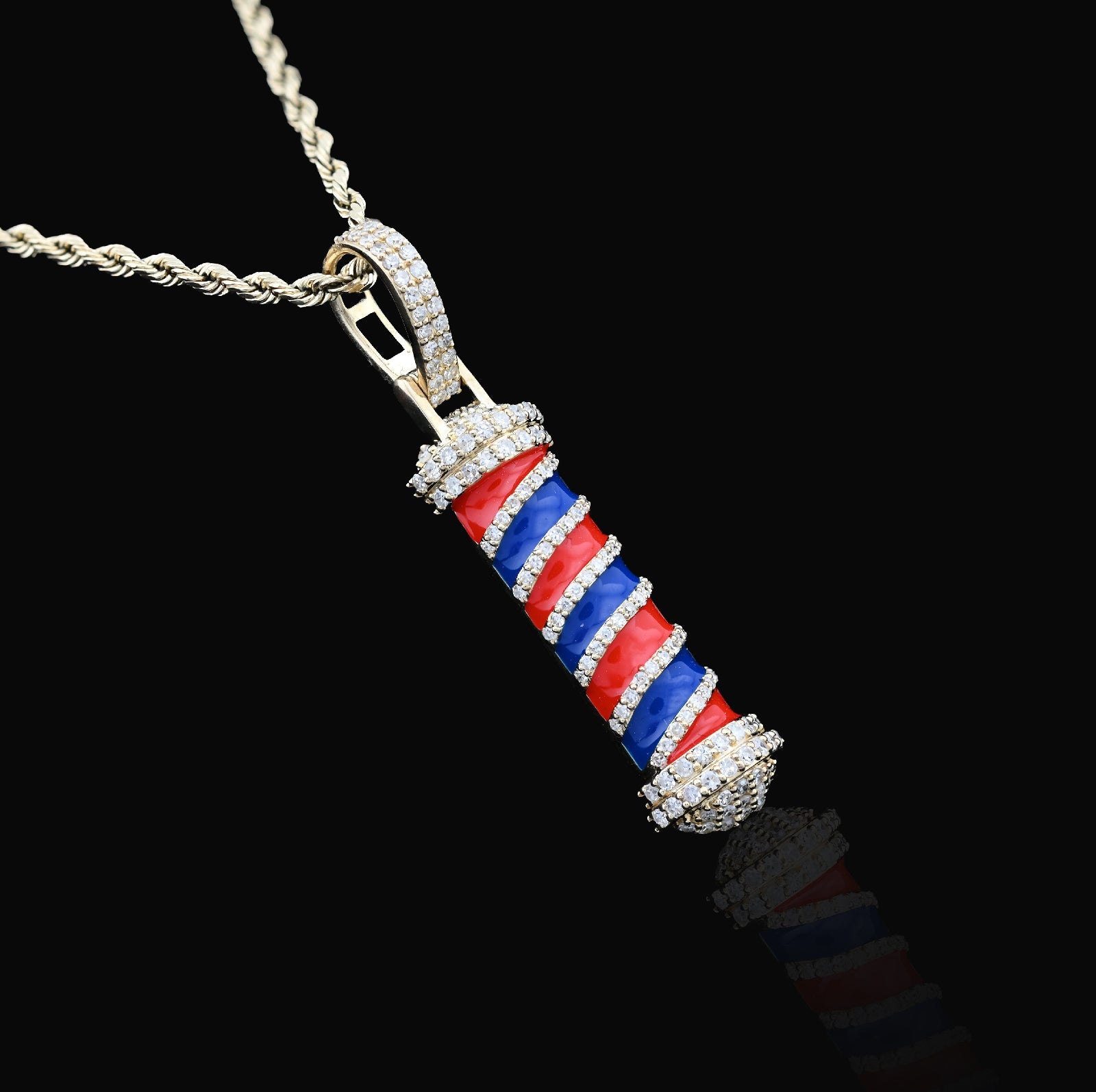 10K Yellow Gold 0.85CT Natural Diamond Barber Roll Pendnat 4.4g Charm - Elite Jewelers - Charms & Pendants