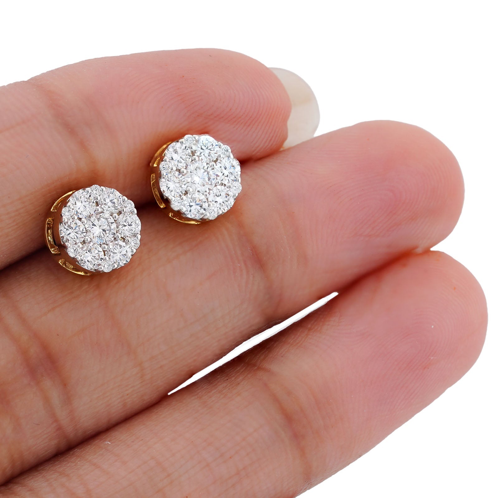 10K Yellow Gold 0.87CT Flower Design Halo Cluster Lab Diamond Men Women Earrings - Elite Jewelers-Earrings
