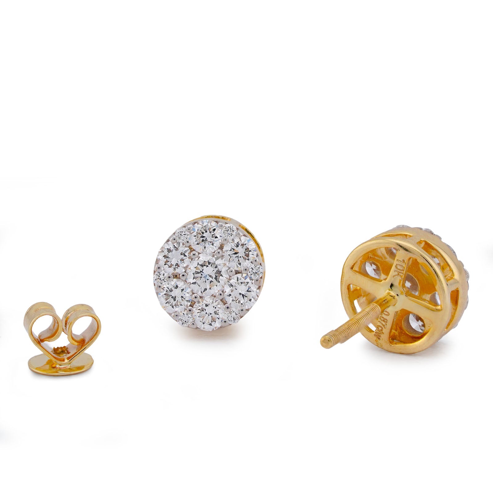 10K Yellow Gold 0.87CT Flower Design Halo Cluster Lab Diamond Men Women Earrings - Elite Jewelers-Earrings
