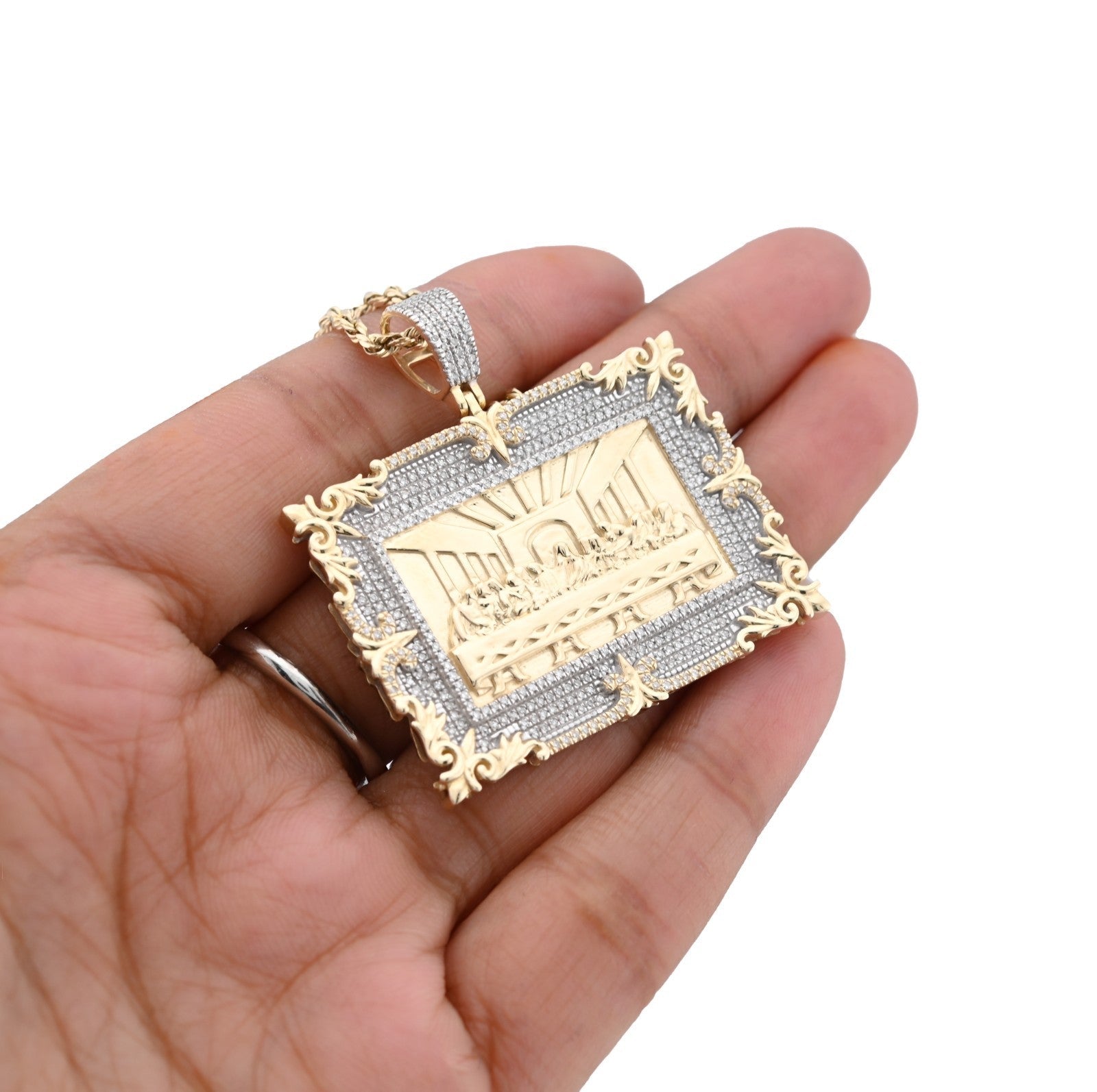10k Yellow Gold 0.8CTW Natural Diamond Last Supper Apostles Pendant 14.7g Charm - Elite Jewelers - Charms & Pendants