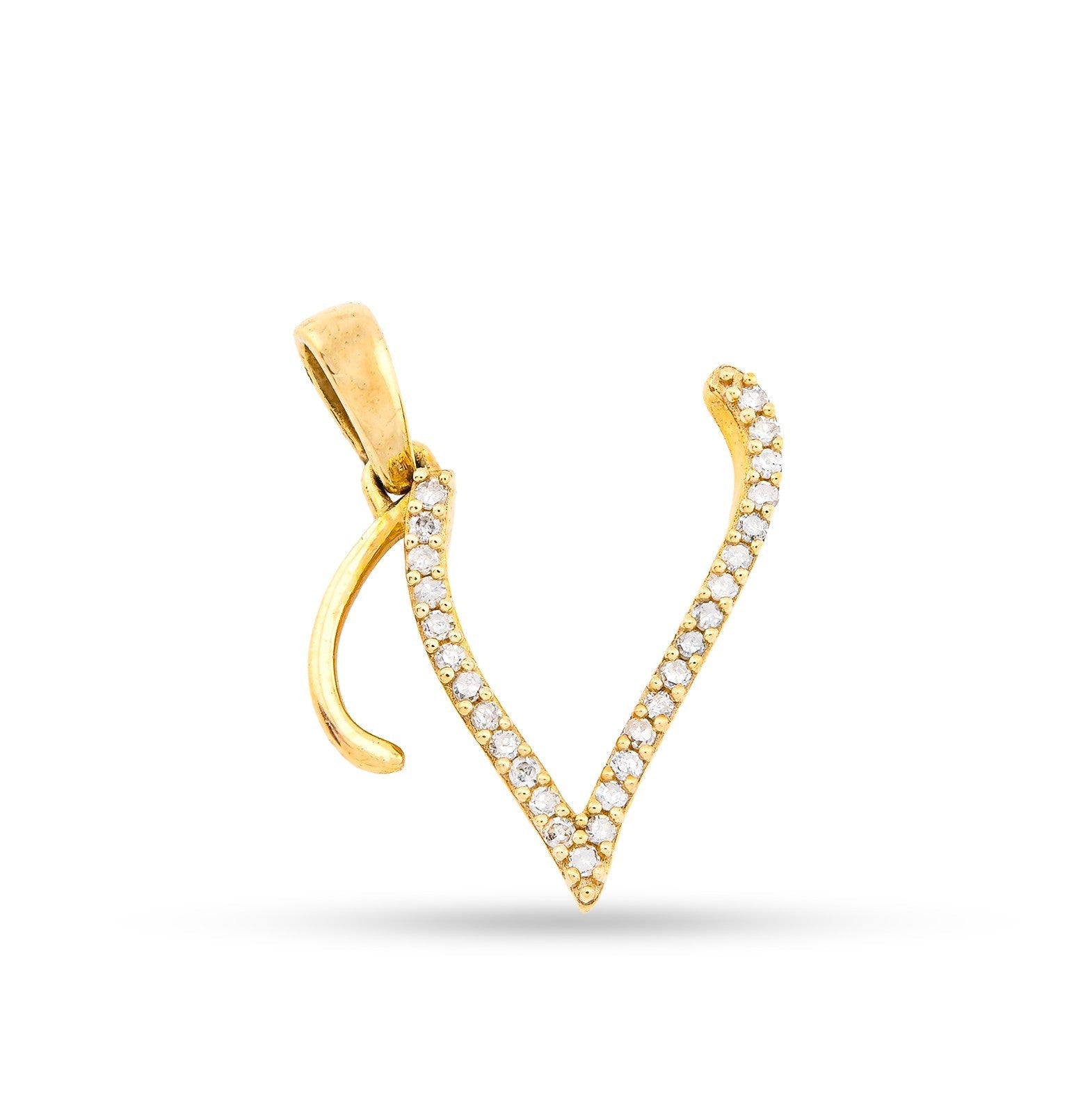 10k Yellow Gold 0.8g 0.12CTW Natural Diamond Initial "V" Letter Pendant Charm - Elite Jewelers - Charms & Pendants