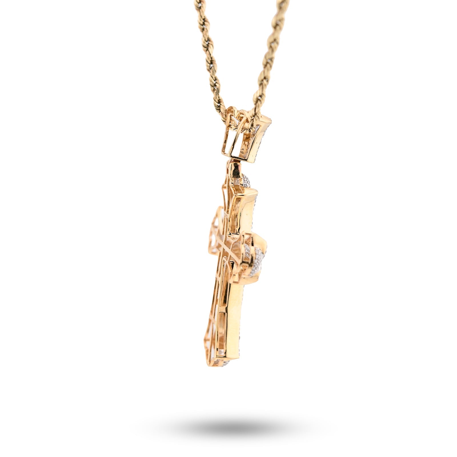 10K Yellow Gold 0.90CT natural Diamond Cross Pendnat 47.5MM Religious Men Women Pendant 4.5g - Elite Jewelers - Charms & Pendants