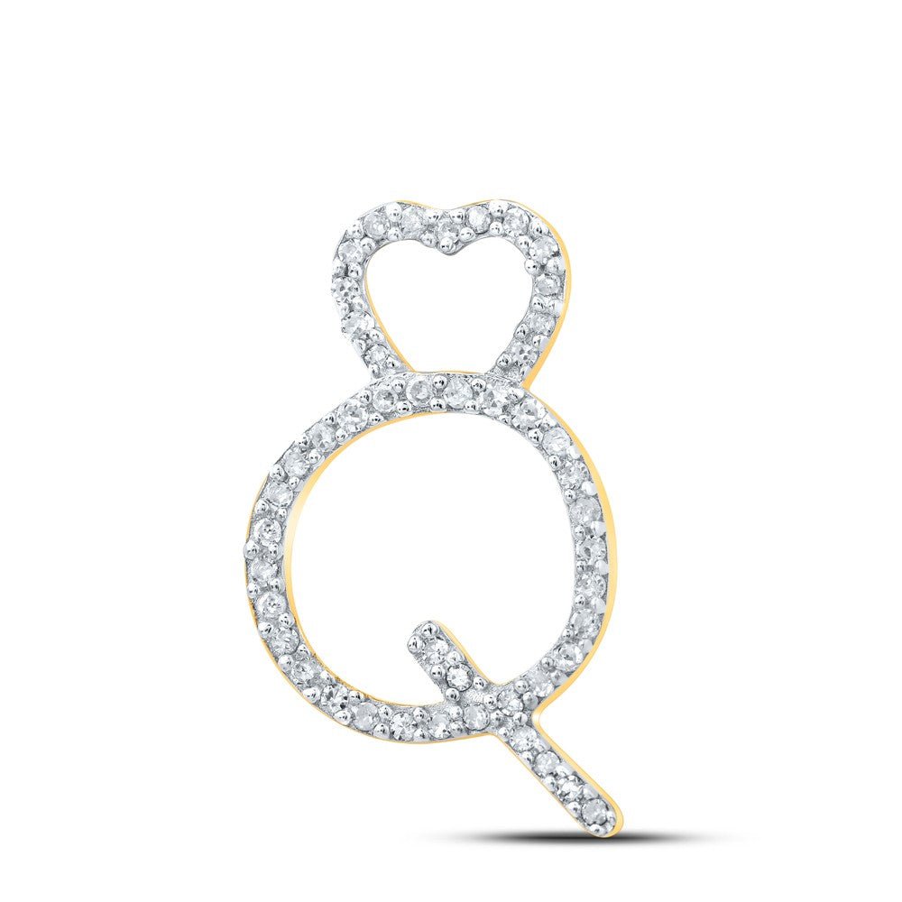 10k Yellow Gold 0.93gms 0.14CTW Natural Diamond Initial "Q" Heart Pendant Charm - Elite Jewelers - Charms & Pendants