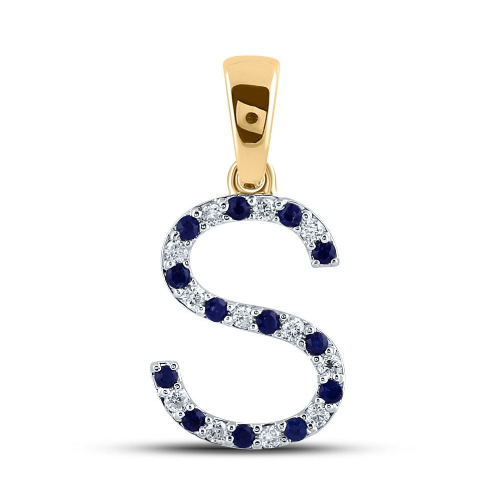 10k Yellow Gold 0.94gms 0.28CTW Natural Blue Sapphire Initial "S" Letter Pendant - Elite Jewelers - Charms & Pendants