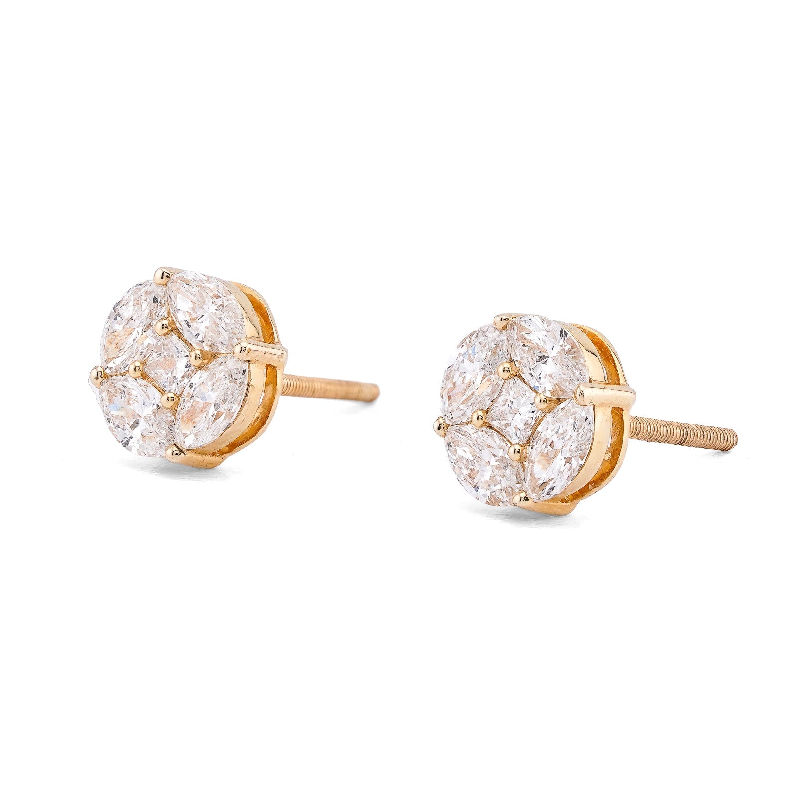 10K Yellow Gold 0.95CT Marquise Edges Princess Cut Centre Lab Diamond Men Women Earring - Elite Jewelers-Earrings
