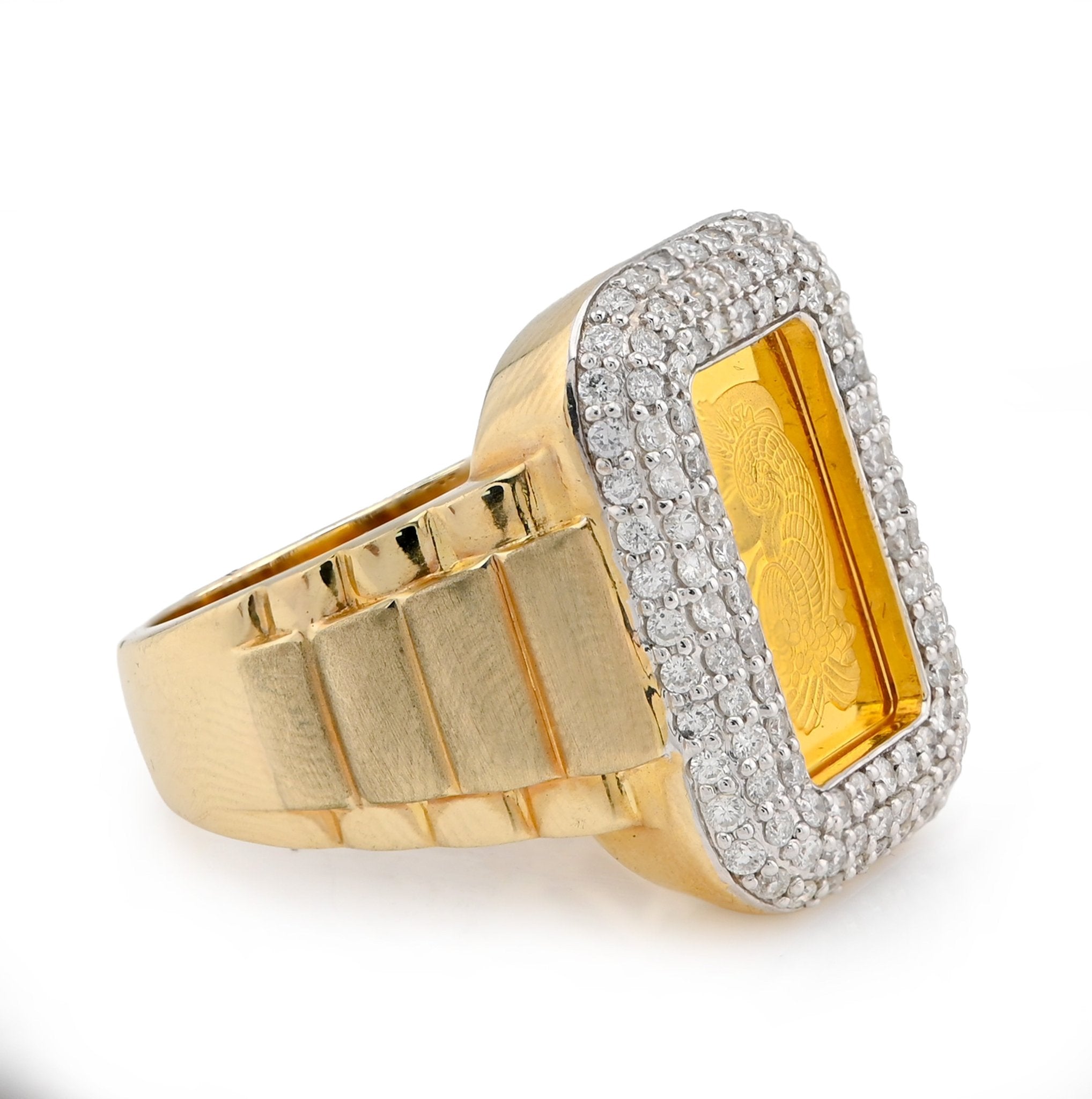 10K Yellow Gold 0.95CT Side Iced Natural Diamond Suisse gold Bar Centre Men Pinky Ring - Elite Jewelers - Rings