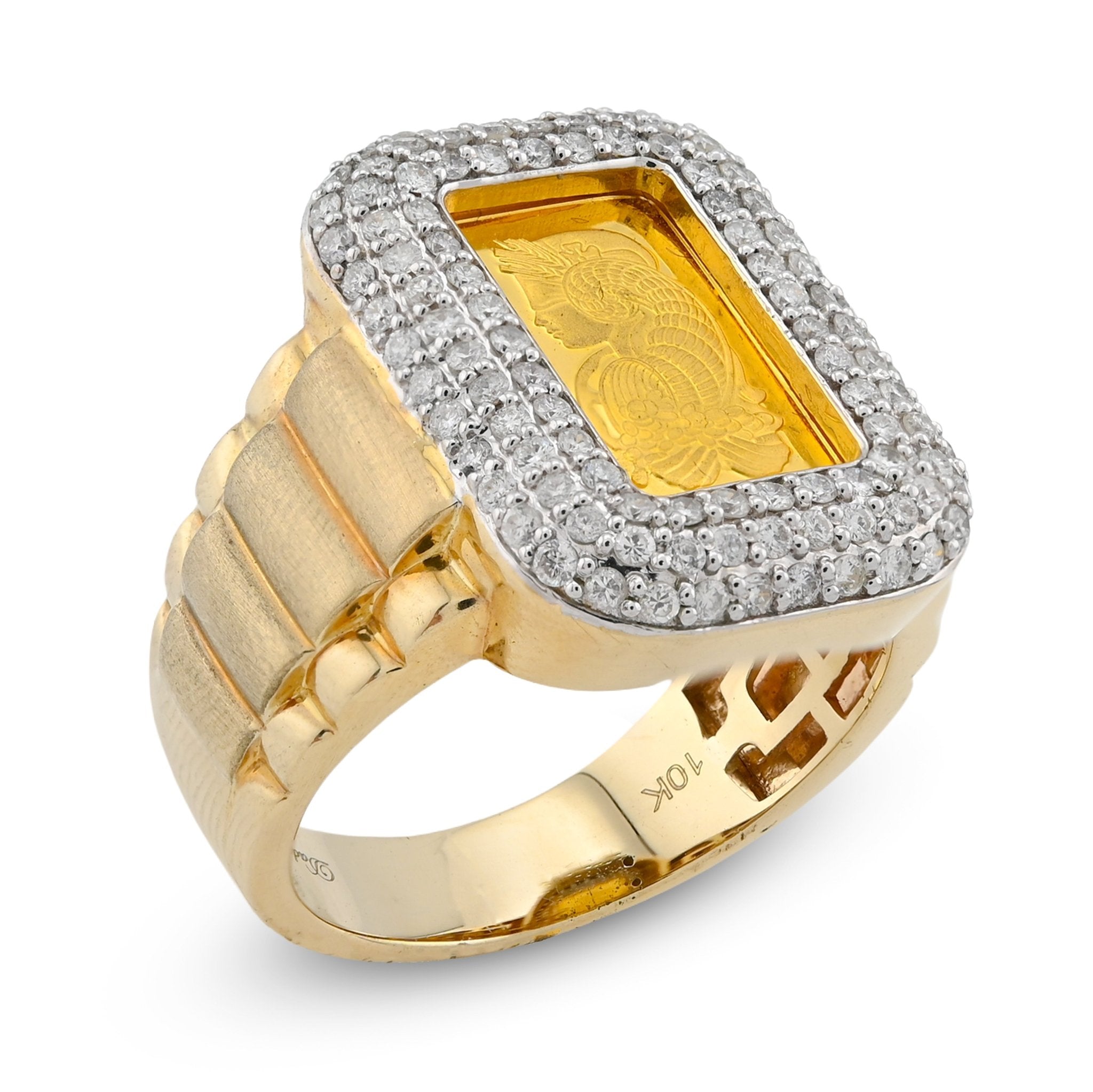 10K Yellow Gold 0.95CT Side Iced Natural Diamond Suisse gold Bar Centre Men Pinky Ring - Elite Jewelers - Rings