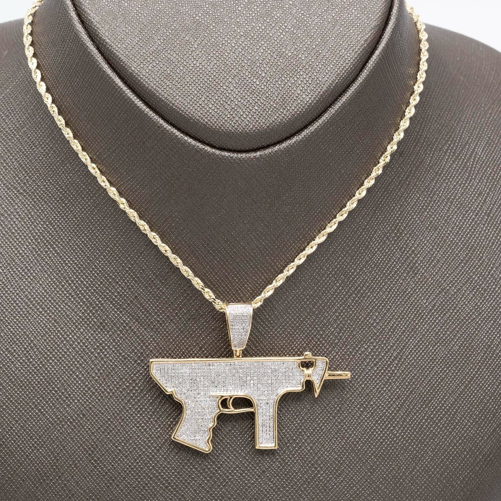 10k Yellow Gold 0.95CTW Natural Diamond ICED OUT Gun Pendant 7.8gms Mens Charm - Elite Jewelers - Charms & Pendants
