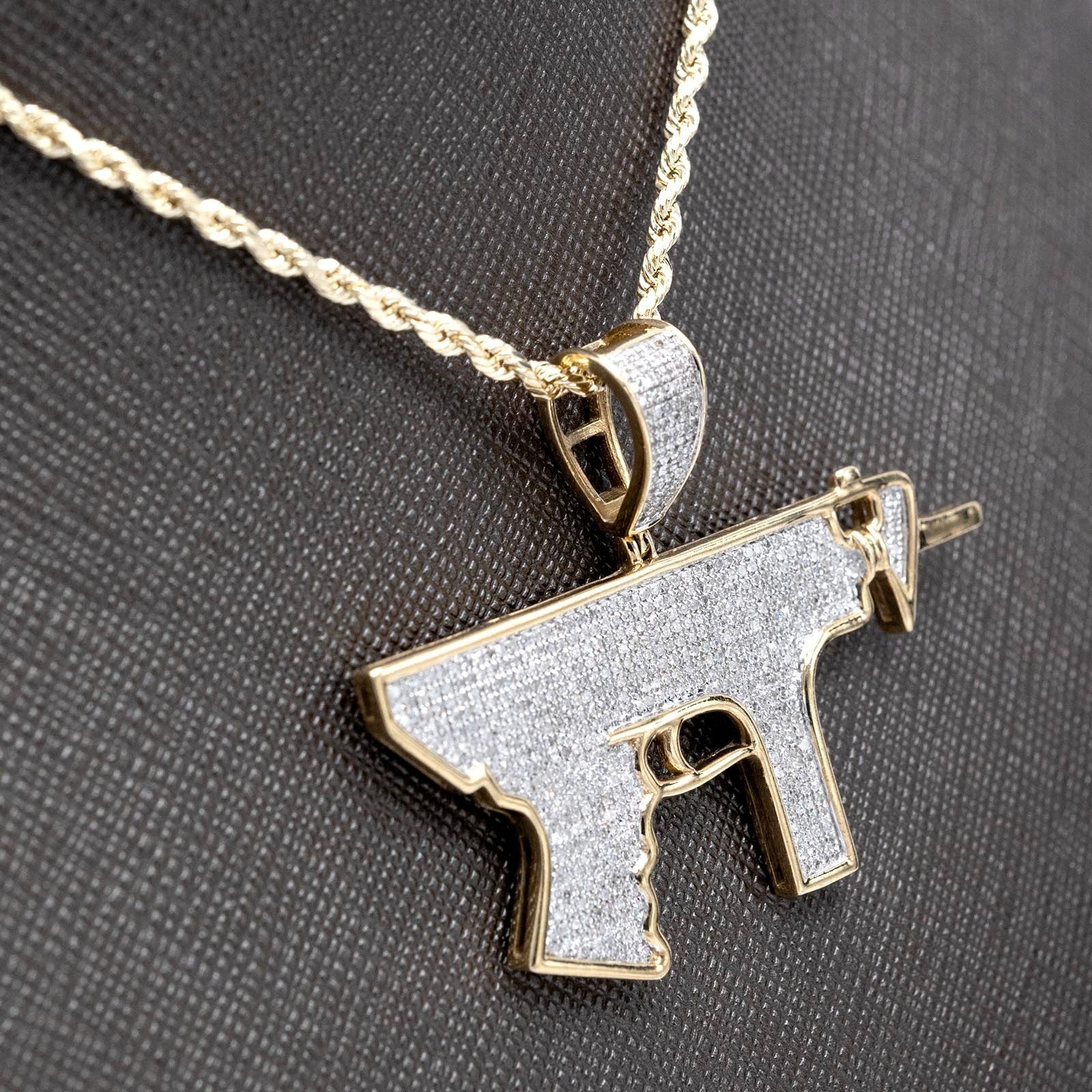 10k Yellow Gold 0.95CTW Natural Diamond ICED OUT Gun Pendant 7.8gms Mens Charm - Elite Jewelers - Charms & Pendants