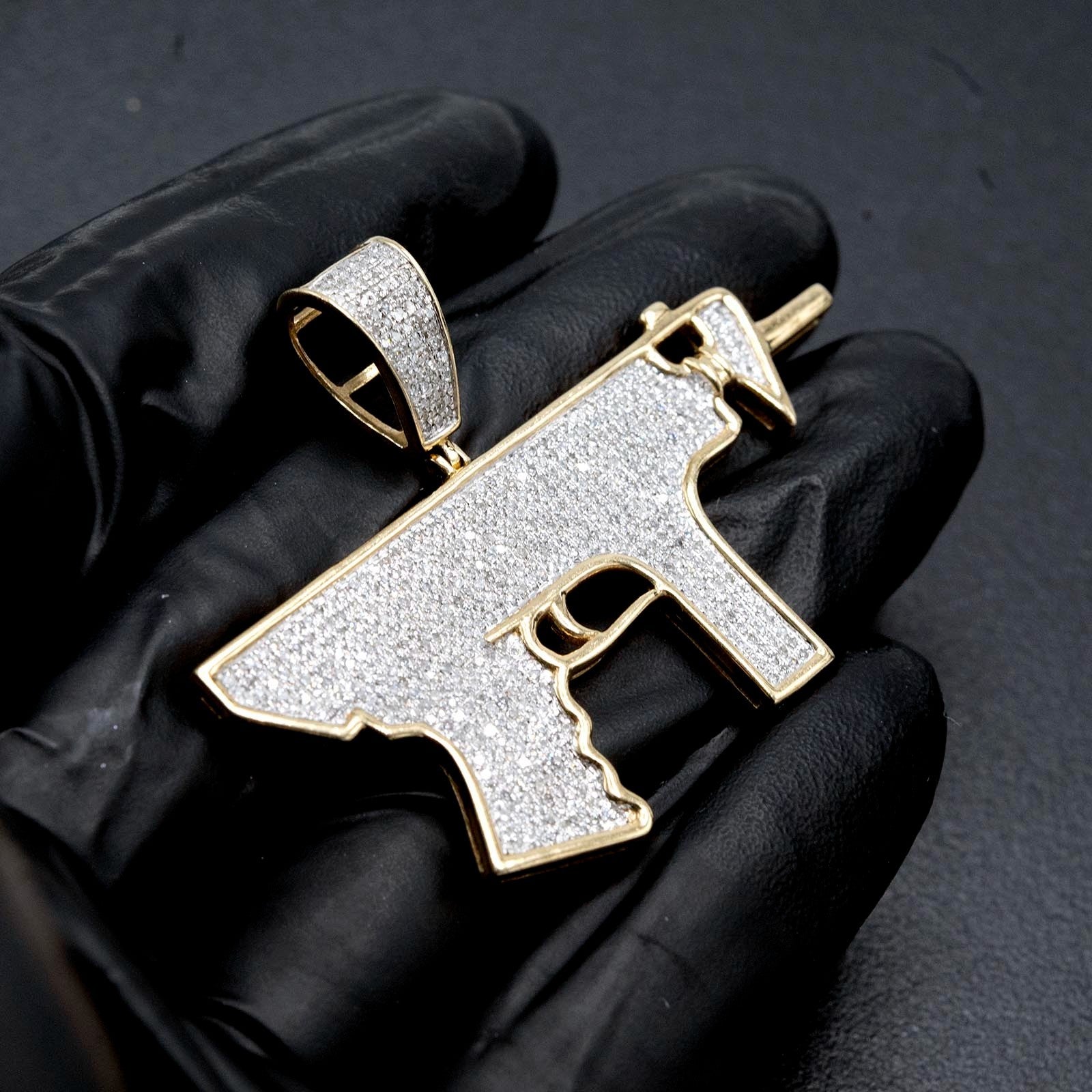 10k Yellow Gold 0.95CTW Natural Diamond ICED OUT Gun Pendant 7.8gms Mens Charm - Elite Jewelers - Charms & Pendants