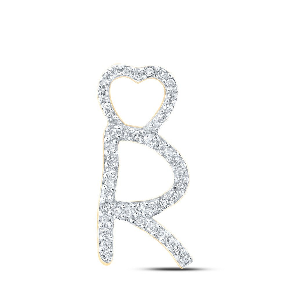 10k Yellow Gold 0.97gms 0.13CTW Natural Diamond Initial "R" Heart Pendant Charm - Elite Jewelers - Charms & Pendants