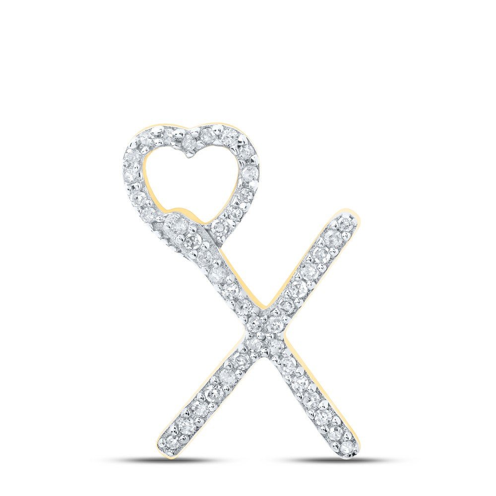 10k Yellow Gold 0.99gms 0.13CTW Natural Diamond Initial "X" Heart Pendant Charm - Elite Jewelers - Charms & Pendants