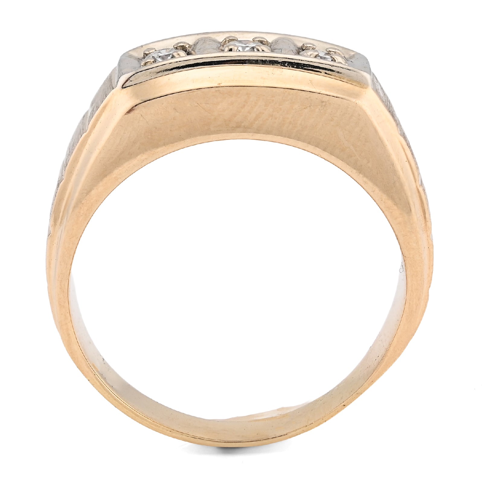 10K Yellow Gold 0.9CT 3 Diamond Solitaire Centre Men President's Ring - Elite Jewelers - Rings