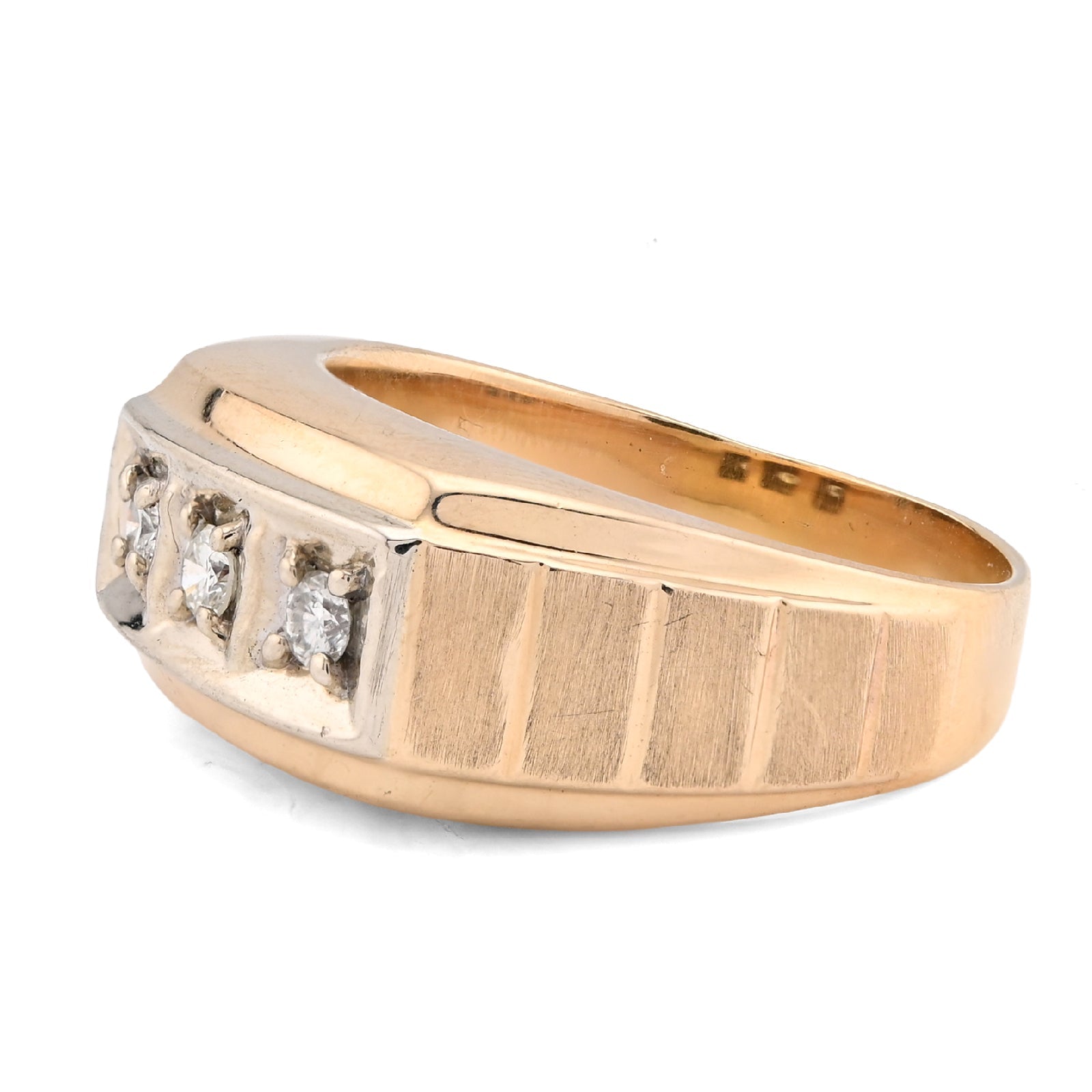 10K Yellow Gold 0.9CT 3 Diamond Solitaire Centre Men President's Ring - Elite Jewelers - Rings