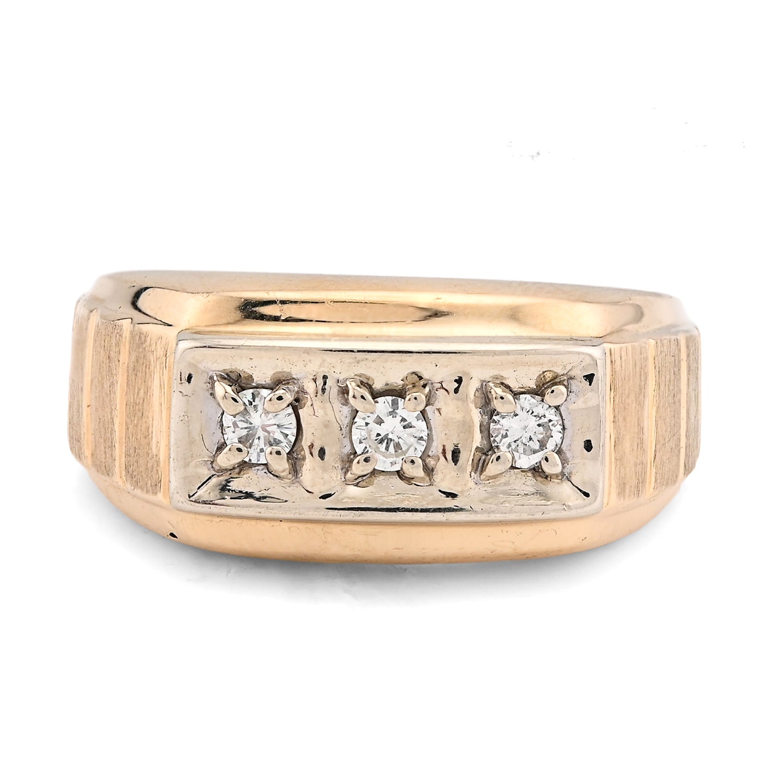 10K Yellow Gold 0.9CT 3 Diamond Solitaire Centre Men President's Ring - Elite Jewelers - Rings