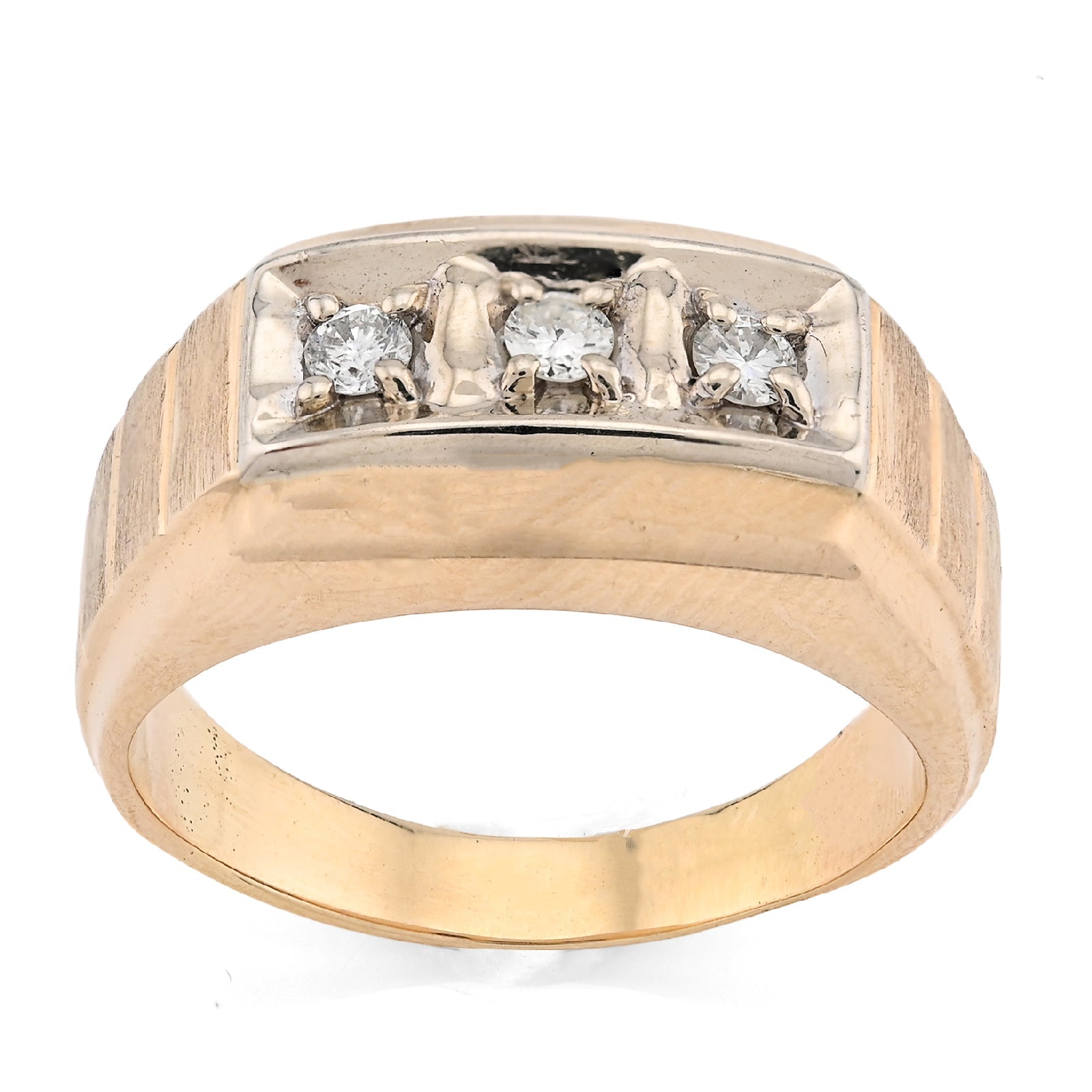 10K Yellow Gold 0.9CT 3 Diamond Solitaire Centre Men President's Ring - Elite Jewelers - Rings