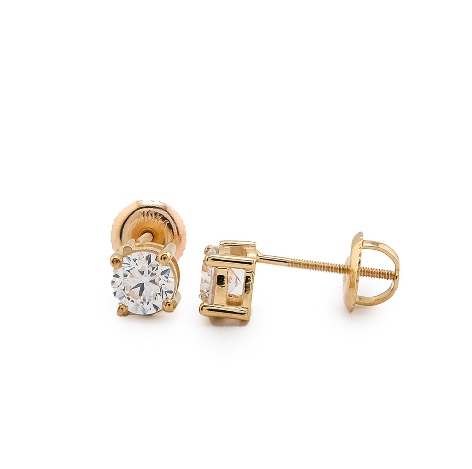 10k Yellow Gold 1 CTW Lab Solitaire Diamond Round Studs Screw Back Earrings - Elite Jewelers - Earrings