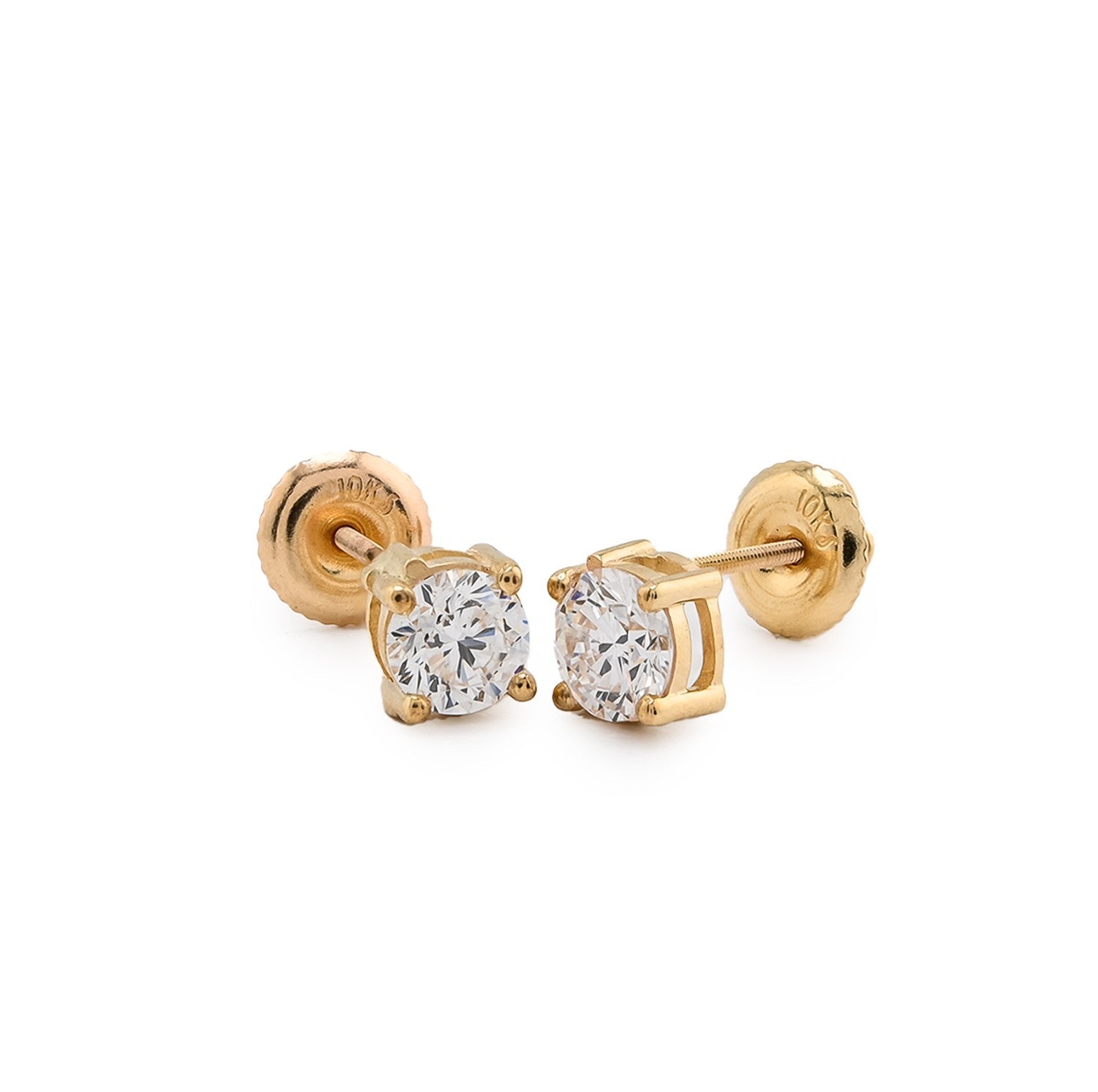 10k Yellow Gold 1 CTW Lab Solitaire Diamond Round Studs Screw Back Earrings - Elite Jewelers - Earrings