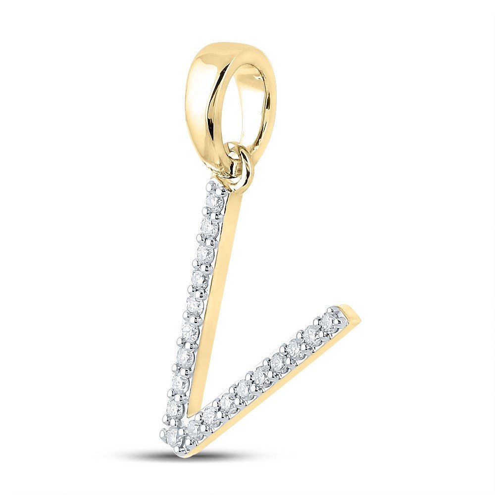 10k Yellow Gold 1.01gms 0.13CTW Natural Diamond Initial "V" Letter Pendant Charm - Elite Jewelers - Charms & Pendants