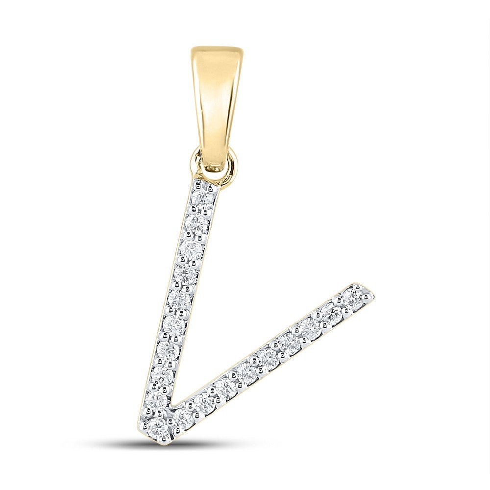 10k Yellow Gold 1.01gms 0.13CTW Natural Diamond Initial "V" Letter Pendant Charm - Elite Jewelers - Charms & Pendants