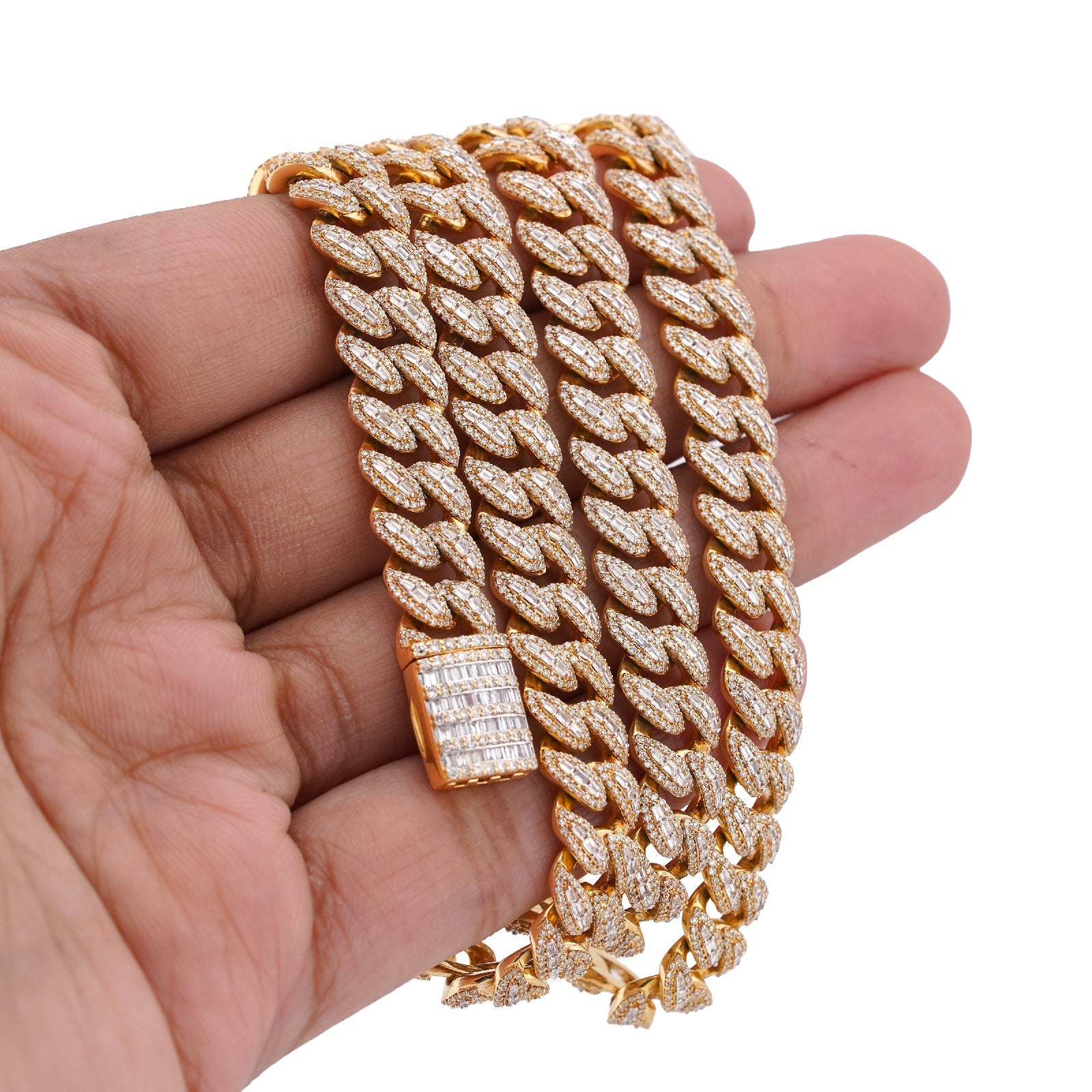 10K Yellow Gold 10.22CT Natural Round/Baguette Diamond 8MM Cuban Link Chain 22" Men Women Necklace - Elite Jewelers-Necklaces