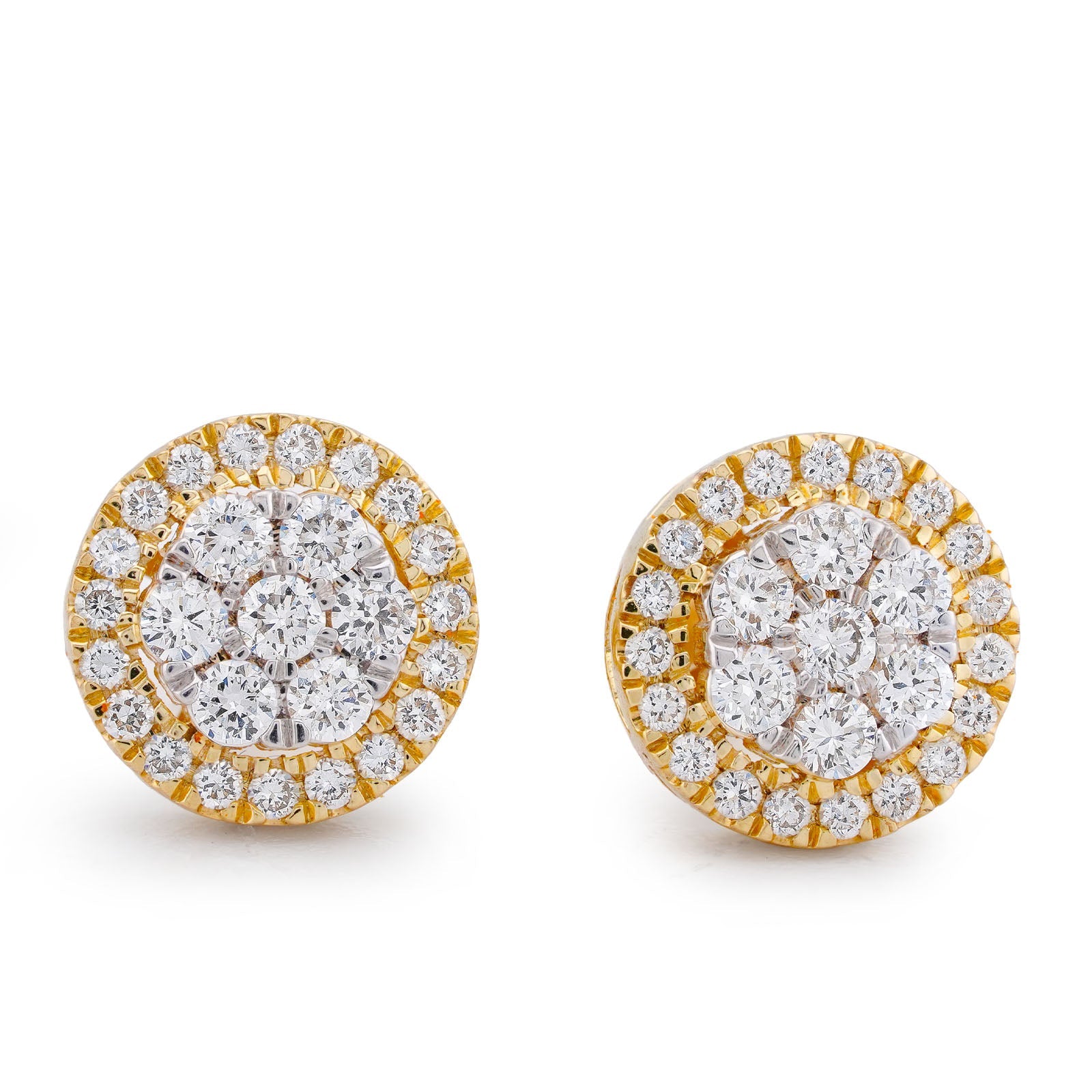10K Yellow Gold 1.05CT Halo Flower Cluster Lab Diamond Men Women Ring - Elite Jewelers-Earrings